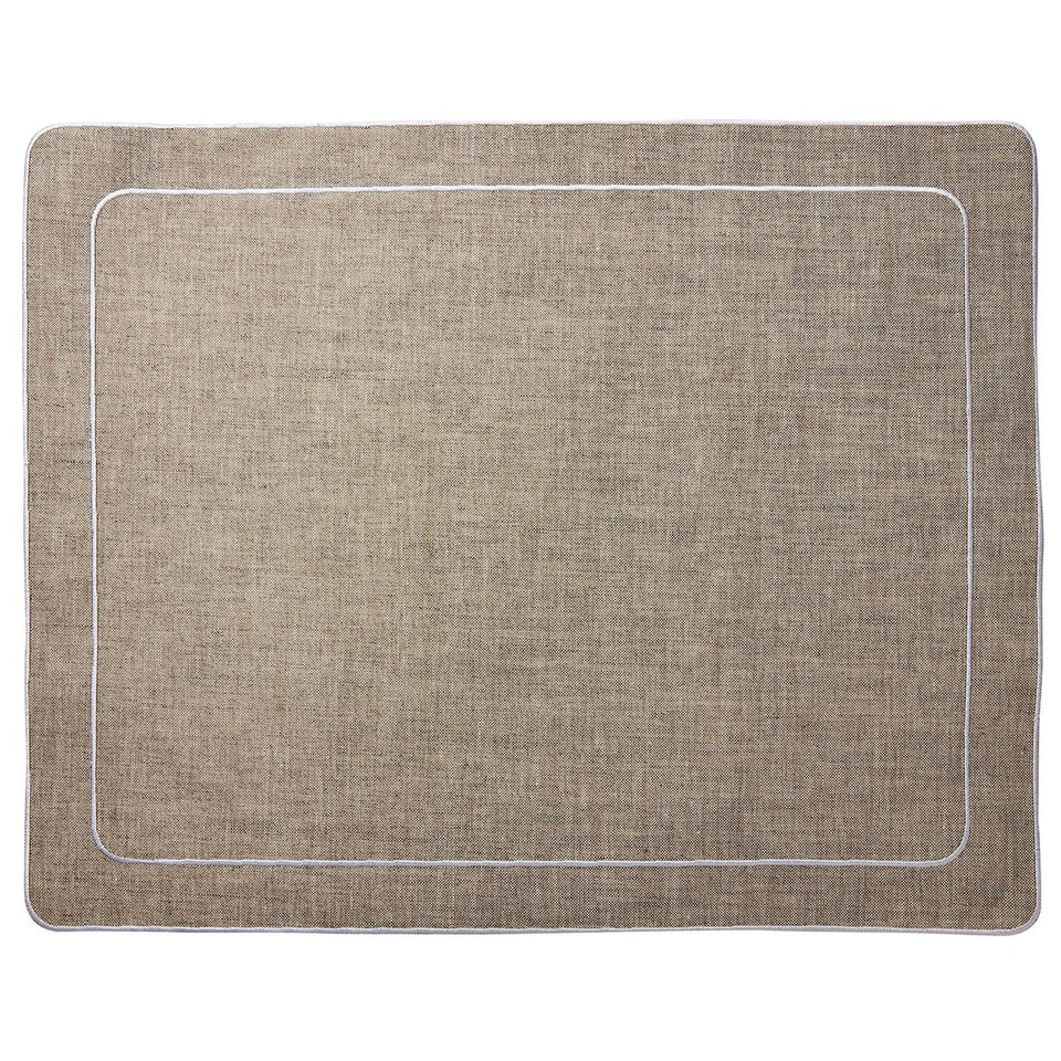Linho Simple Rectangular Placemat set of 2 - Dark Natural / White stitching