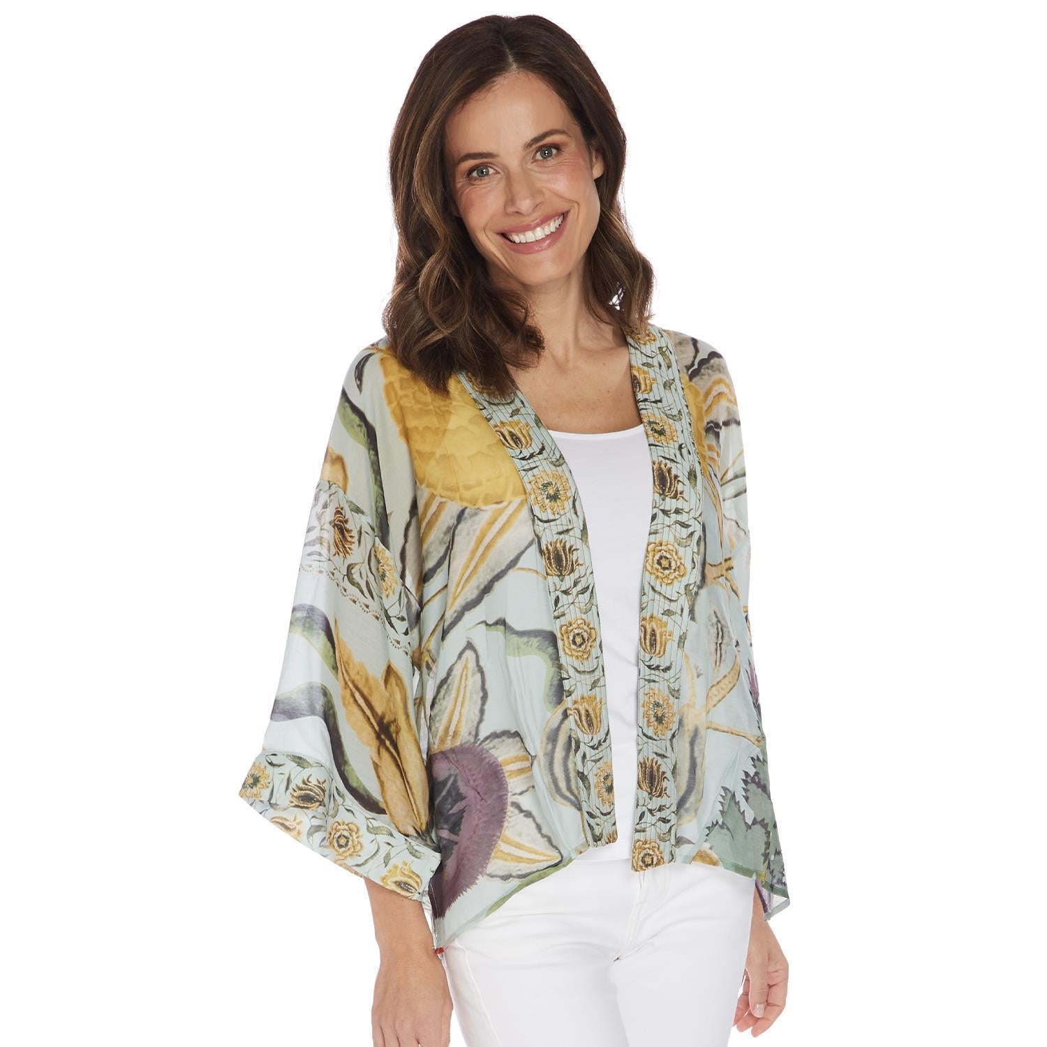 Joy Print Aqua Short Kimono
