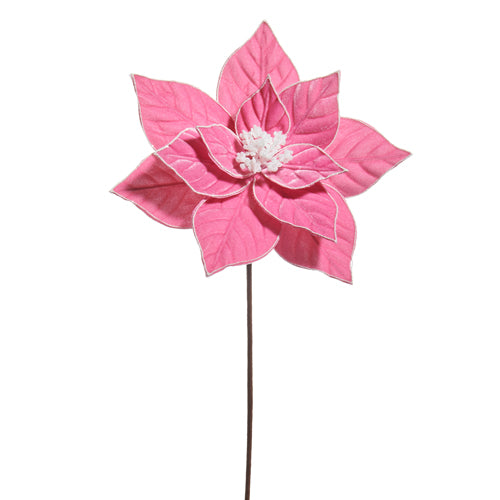 Pink Glitter Trim Poinsettia Stem