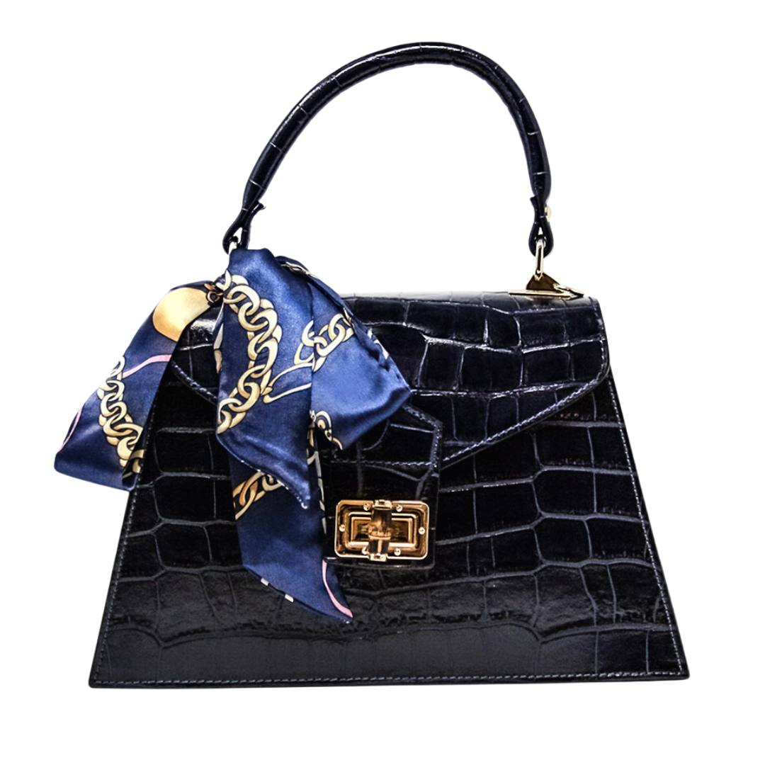 GF1924 GENUINE ITALIAN LEATHER TOP HANDLE AND CROSSBODY BAG: BLACK