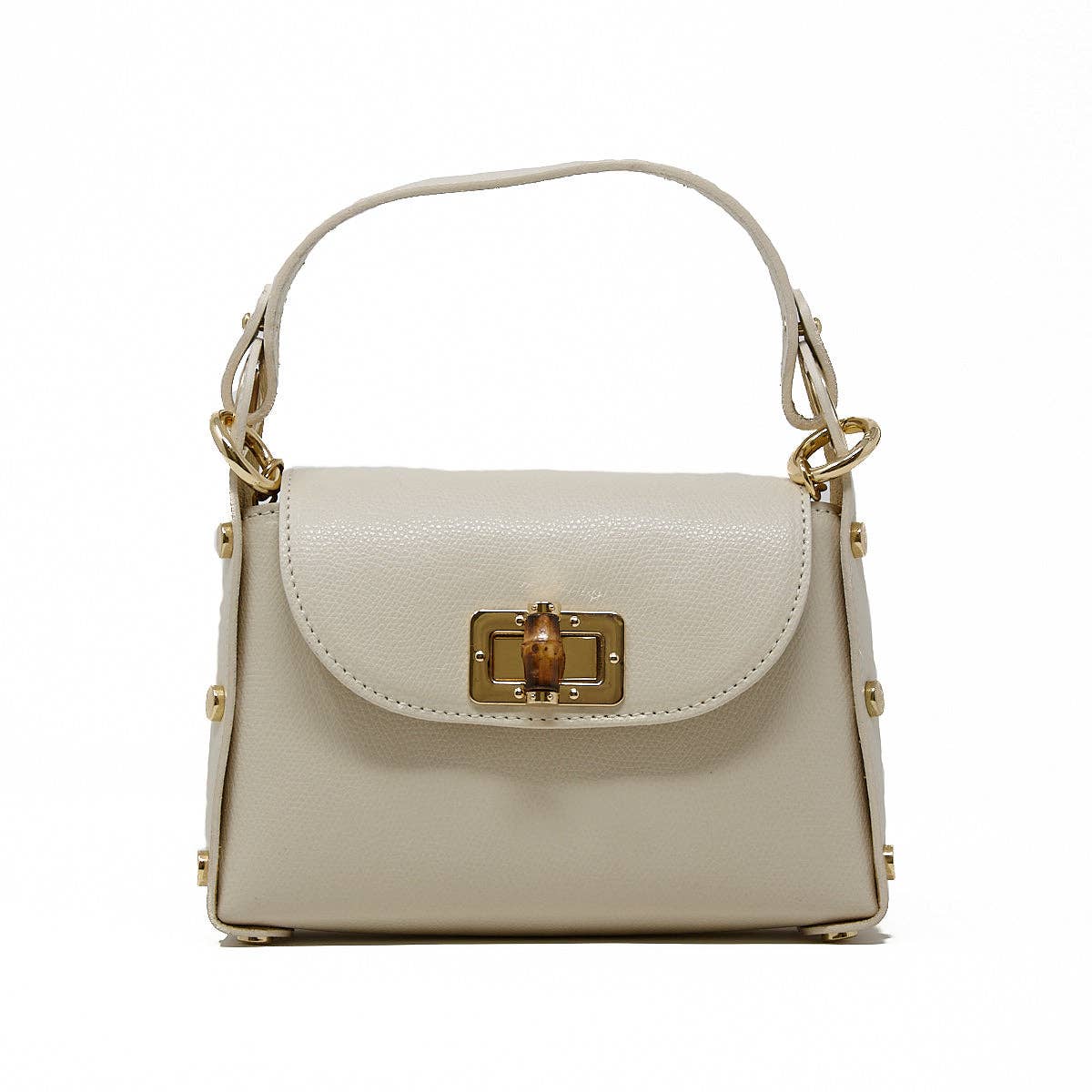 GF1075 GENUINE ITALIAN LEATHER  BAMBOO CLASP, CROSSBODY BAG: GOLD
