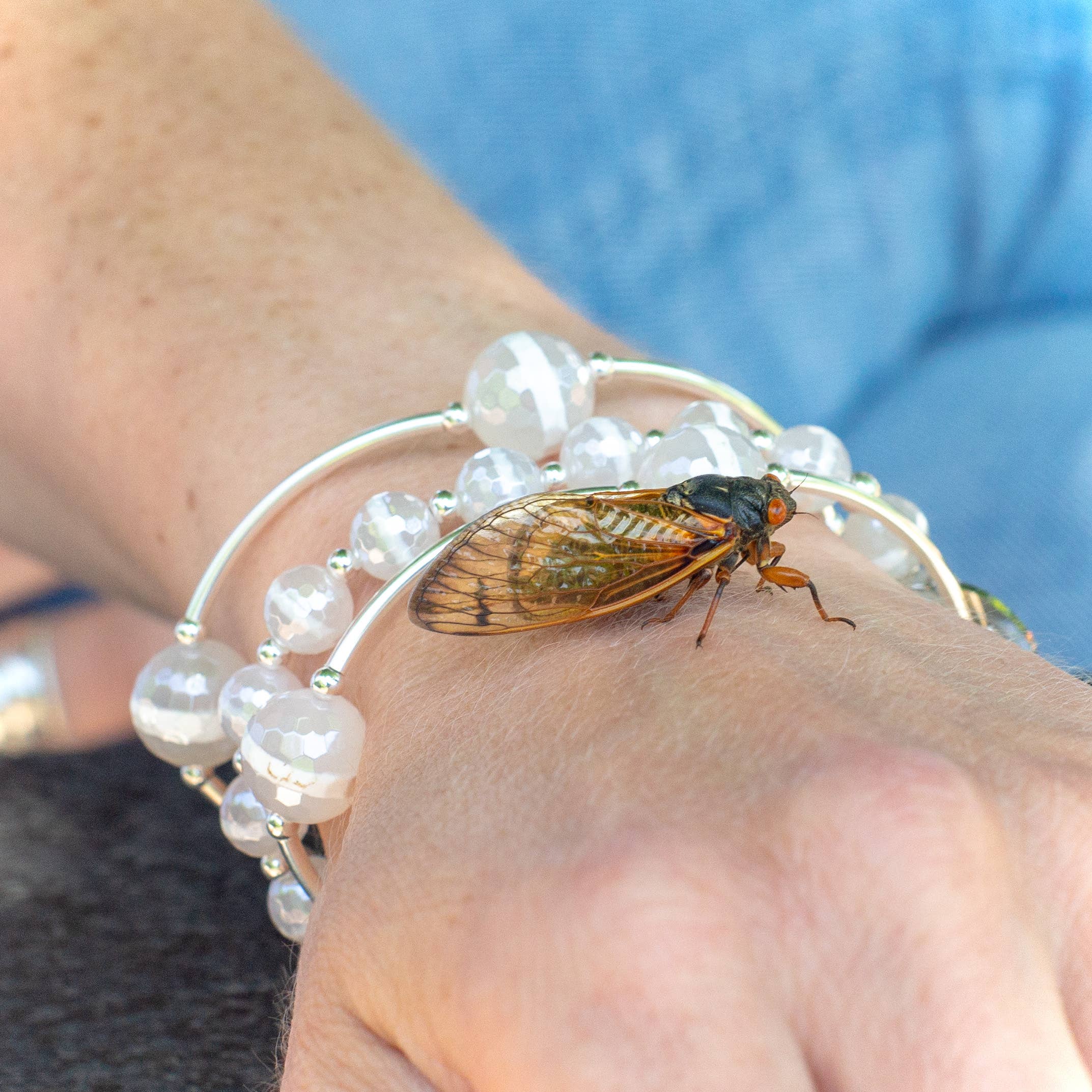 Blessing Bracelet 12mm Faceted White Stripe Agate