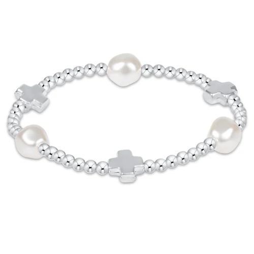 signature cross admire pearl pattern 3mm bead bracelet - sterling