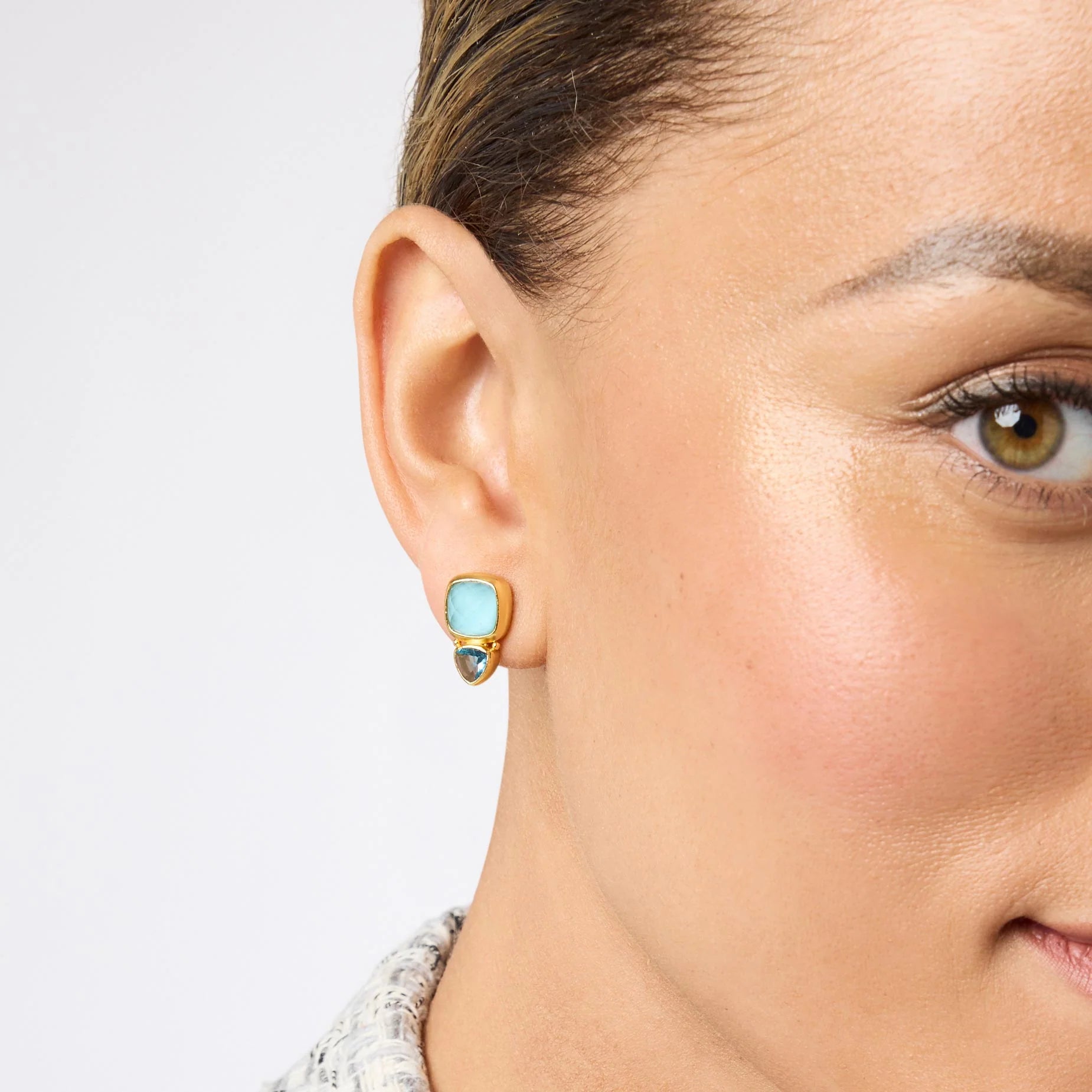 Aquitaine Duo Stud Earring -Aquamarine Blue