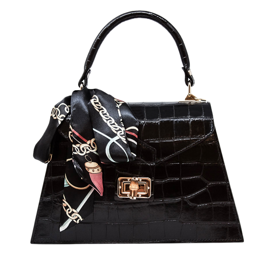 GF1924 GENUINE ITALIAN LEATHER TOP HANDLE AND CROSSBODY BAG: BLACK