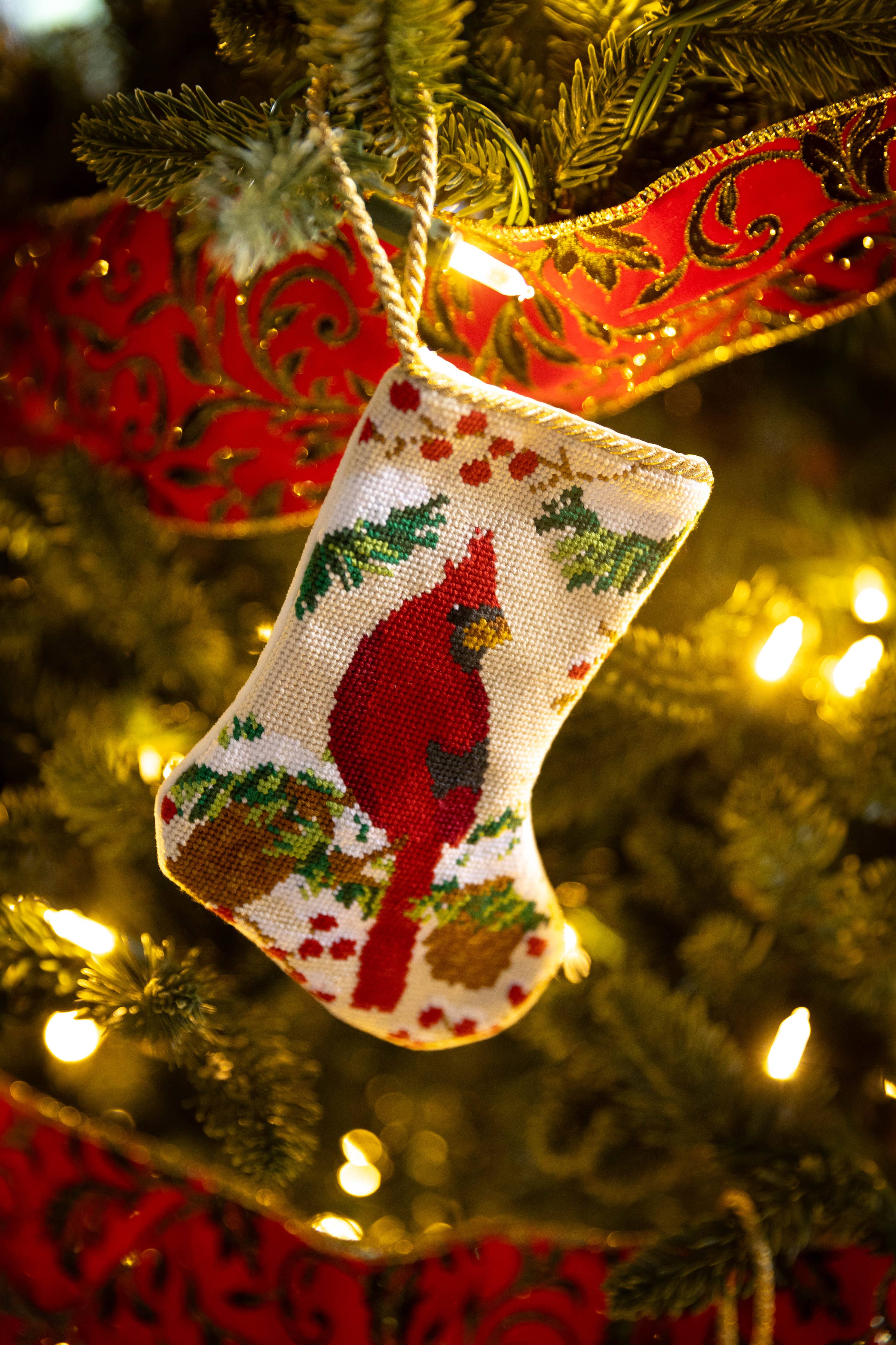 Christmas Cardinal Bauble Stocking