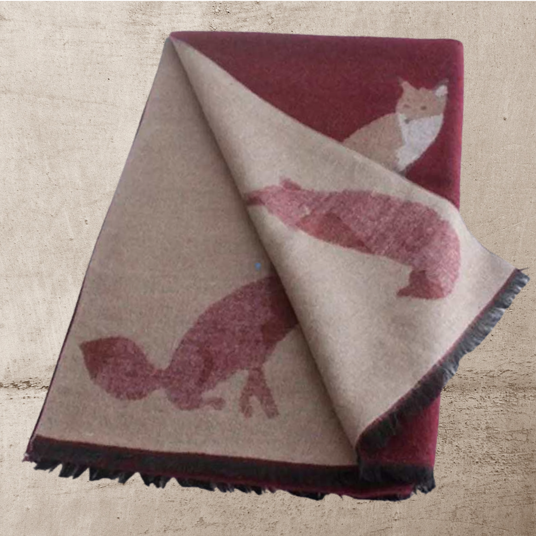 Tallyho Mr Fox Soft Winter Scarf Shawl: Wine/Beige
