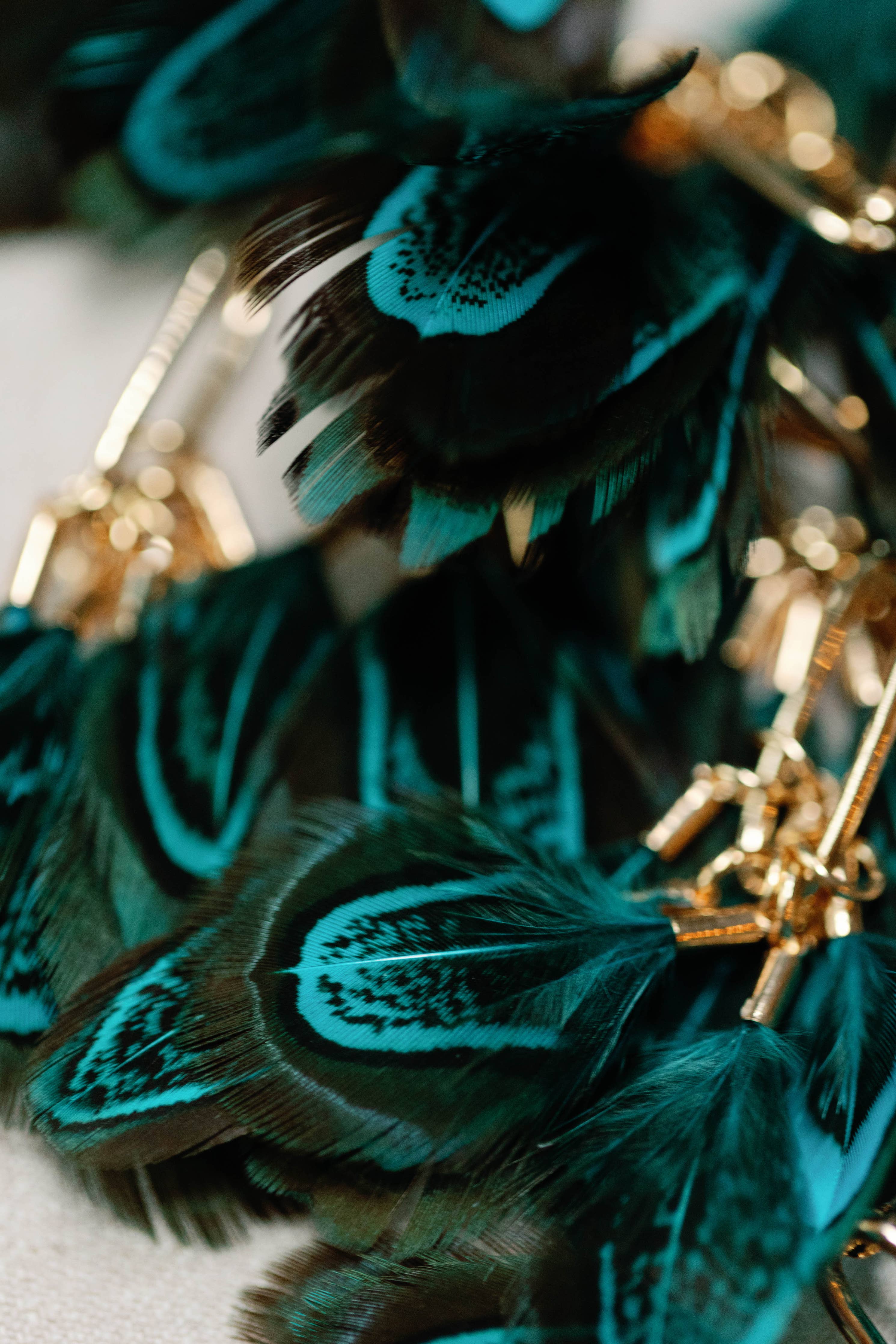 Peacock Feather Statement Tassel Earrings