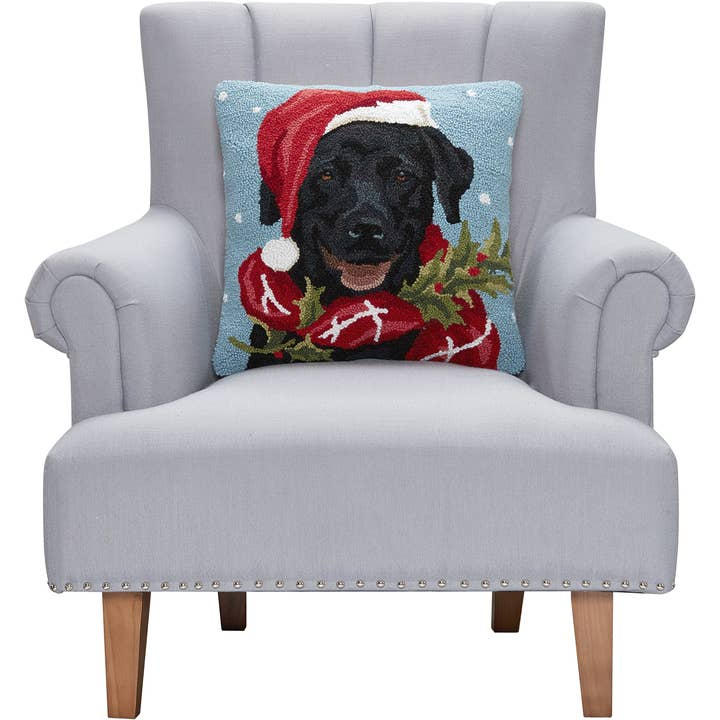 Holiday Black Lab Hook Pillow