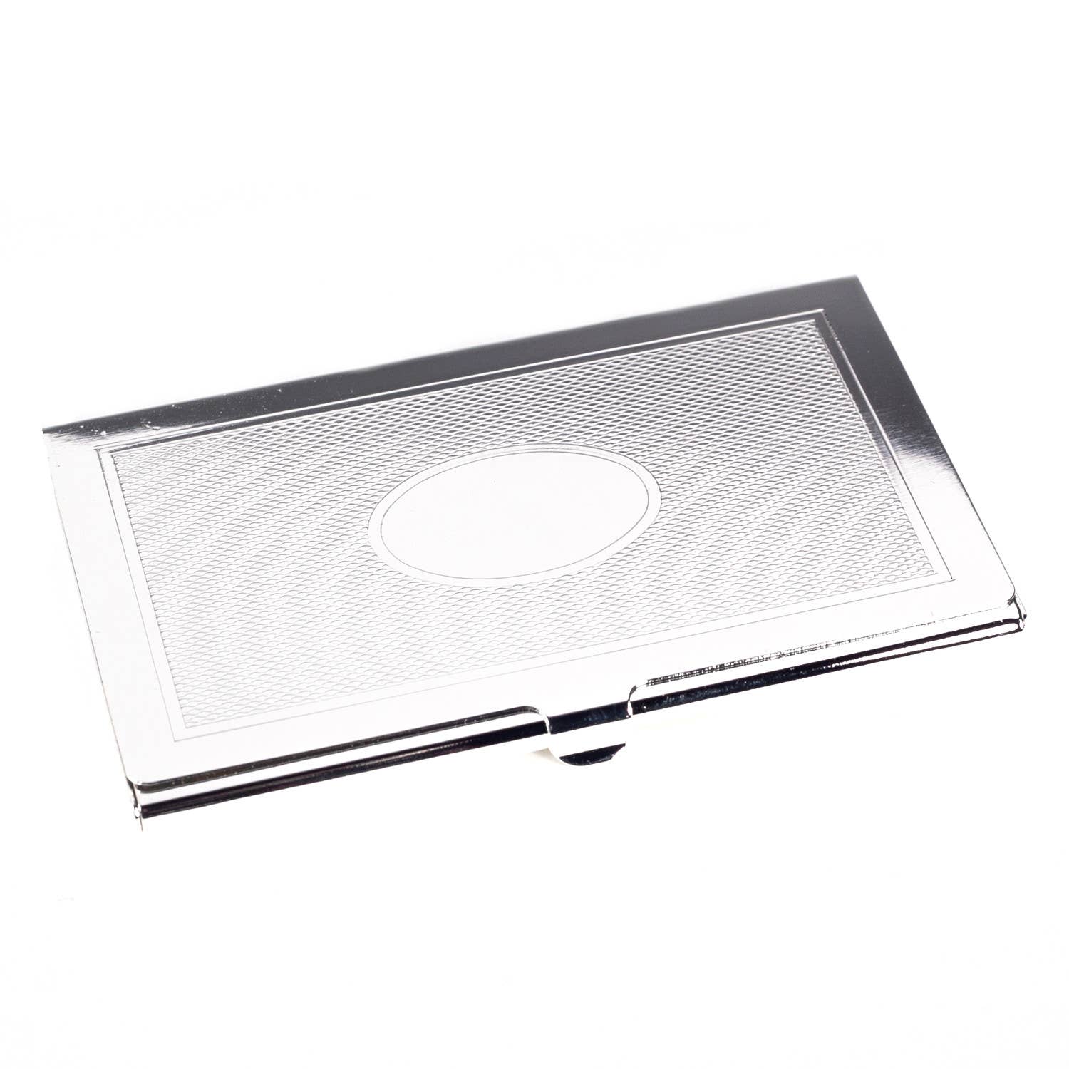 Silver Plated Business Card Case with Oval Design.: Silver