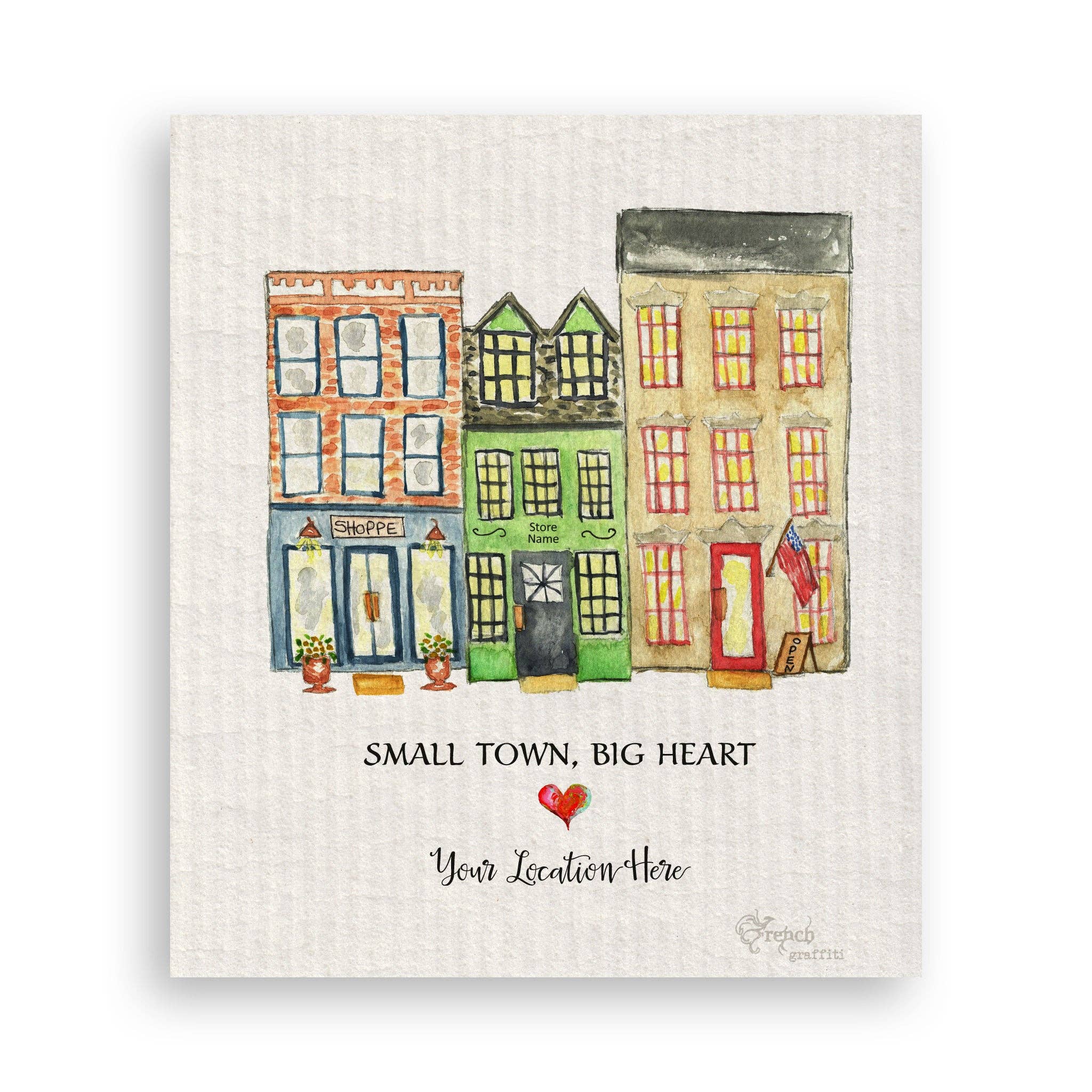 Small Town Big Heart with Location: Dishtowel / -