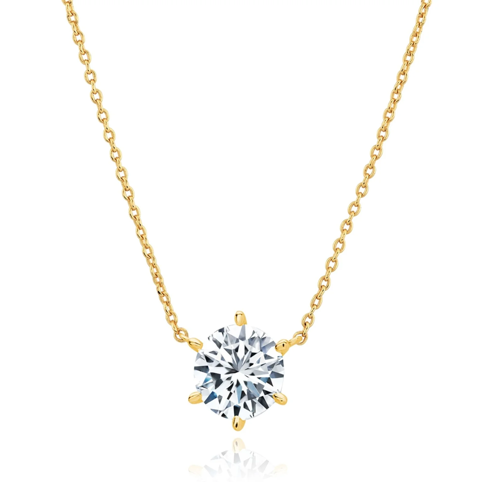 6 Prong Solitaire Necklace - Gold