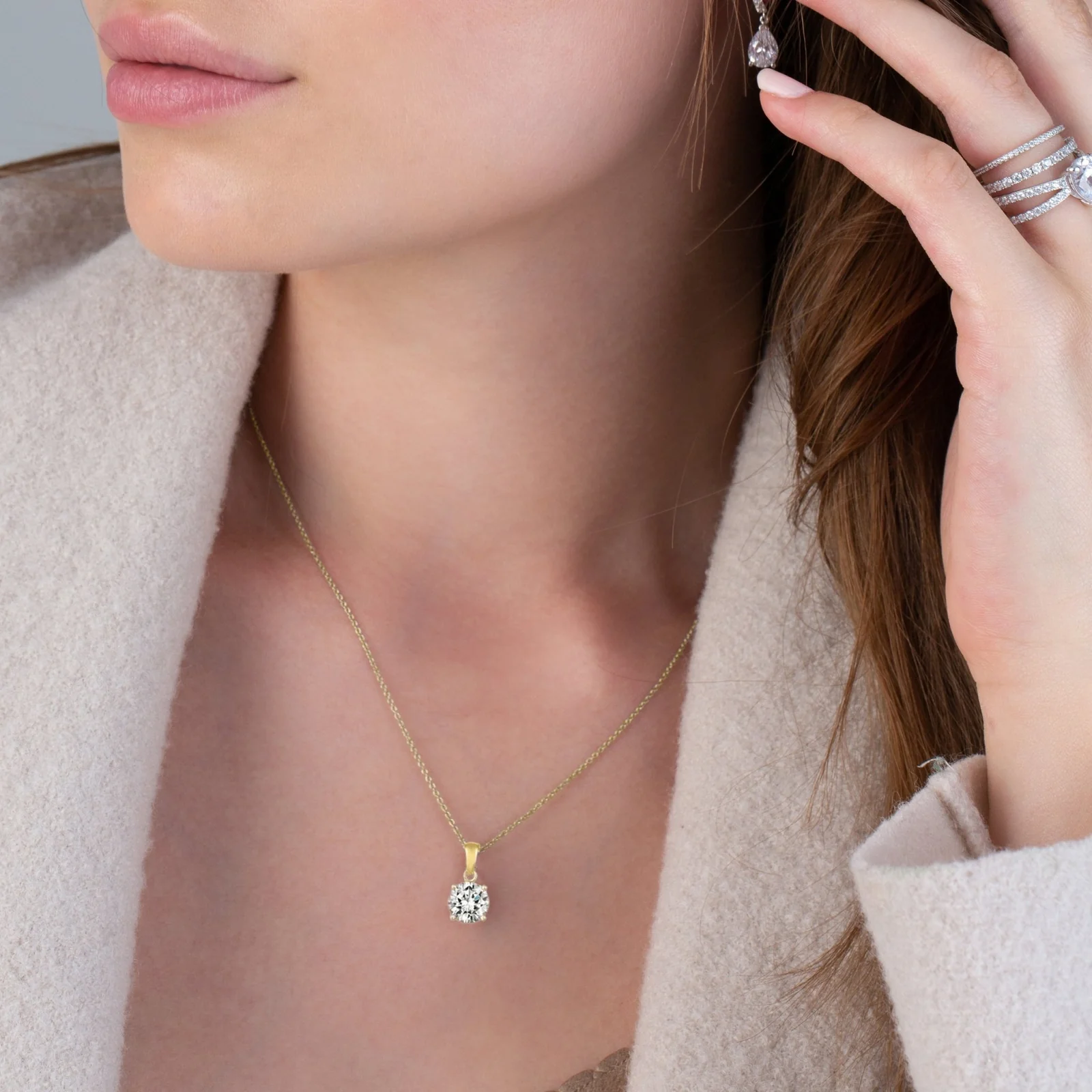 Brilliant Cut Solitaire Pendant Necklace Finished in Gold