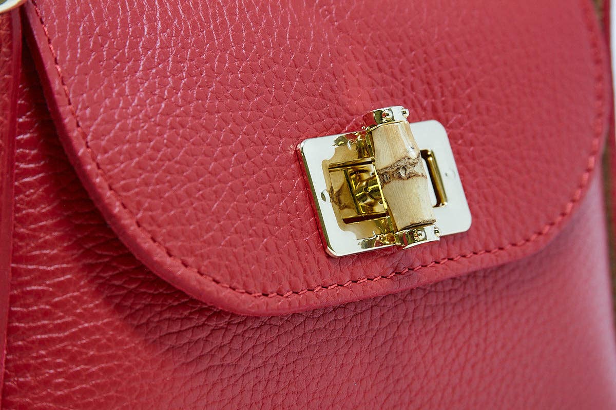 GF1075 GENUINE ITALIAN LEATHER  BAMBOO CLASP, CROSSBODY BAG: GOLD