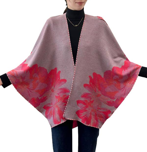 Wrap Pink / Gray Reversible Rose Short–Loop Shawl Collection