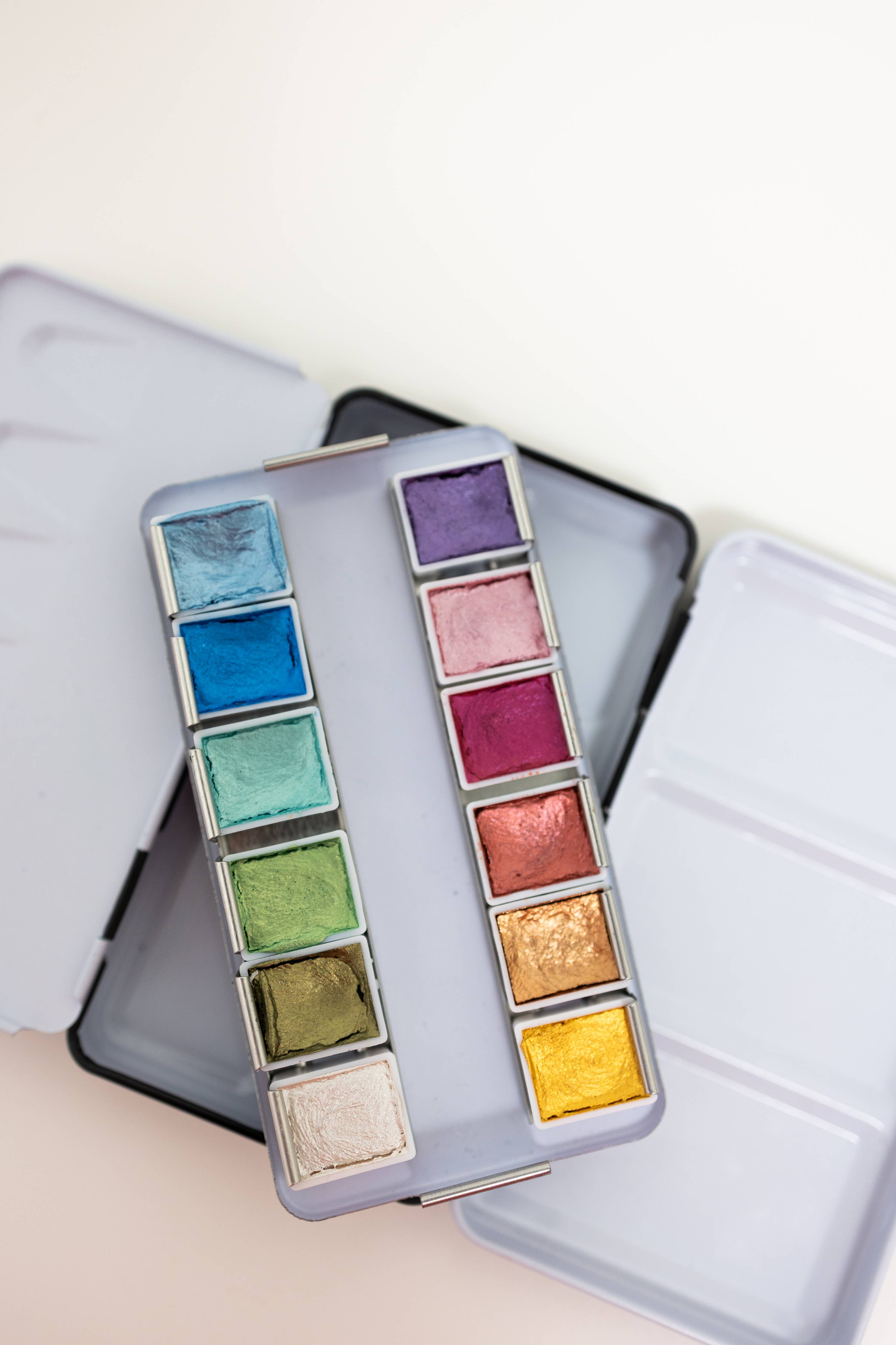 12 Color Travel Metallic Watercolor Paint Palette