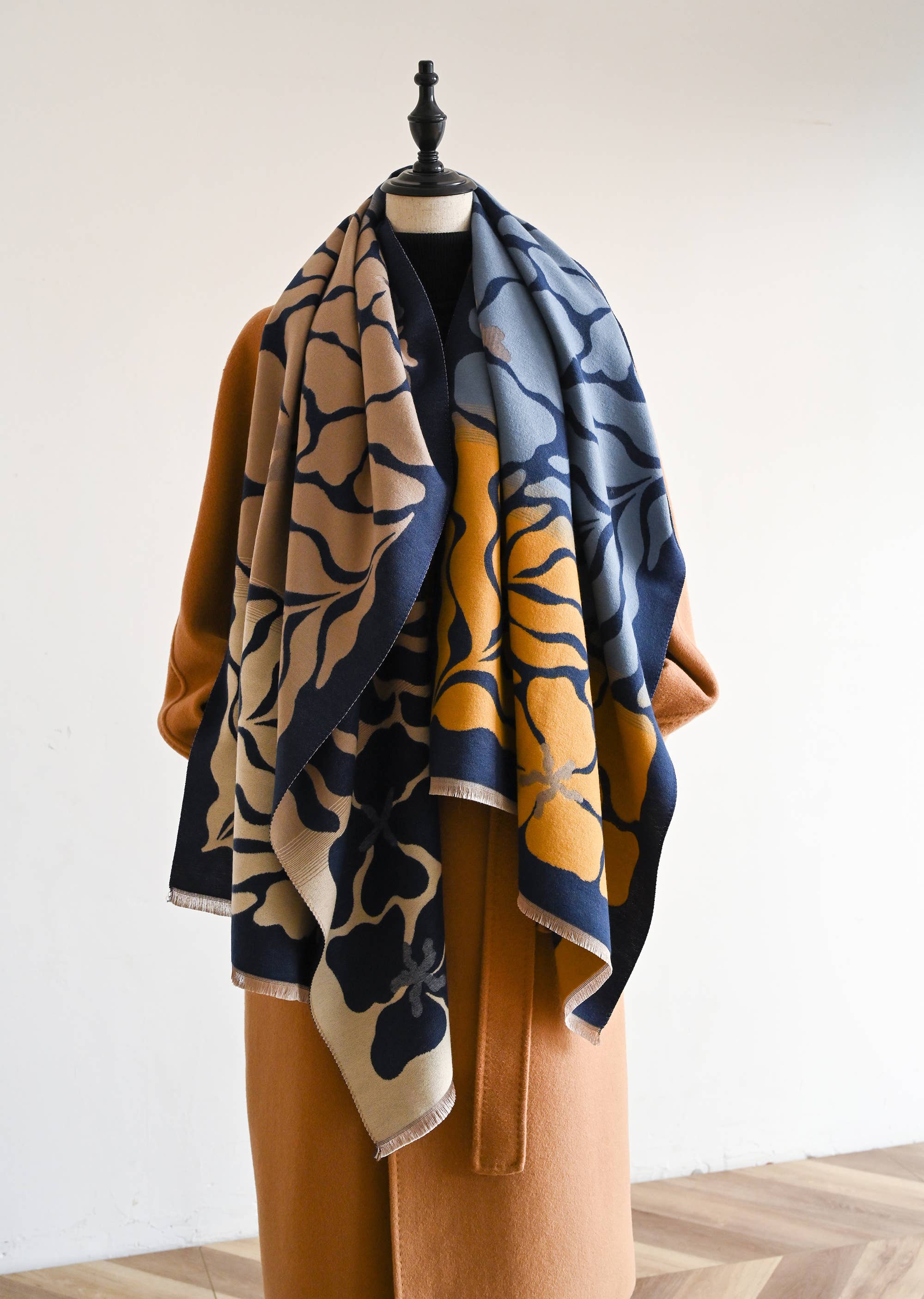 Blue / Camel Marsh Fern Reversible Wrap