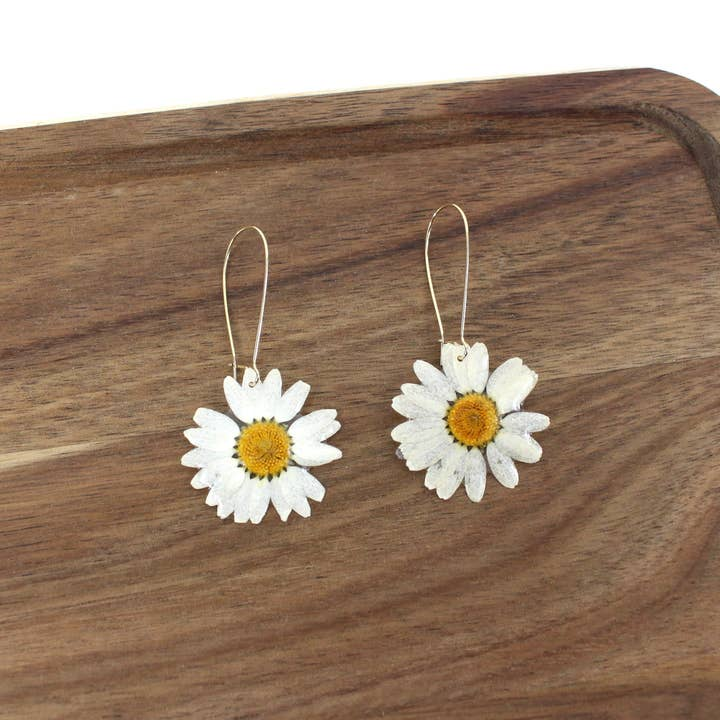 Hand Pressed Daisy Flower Earrings