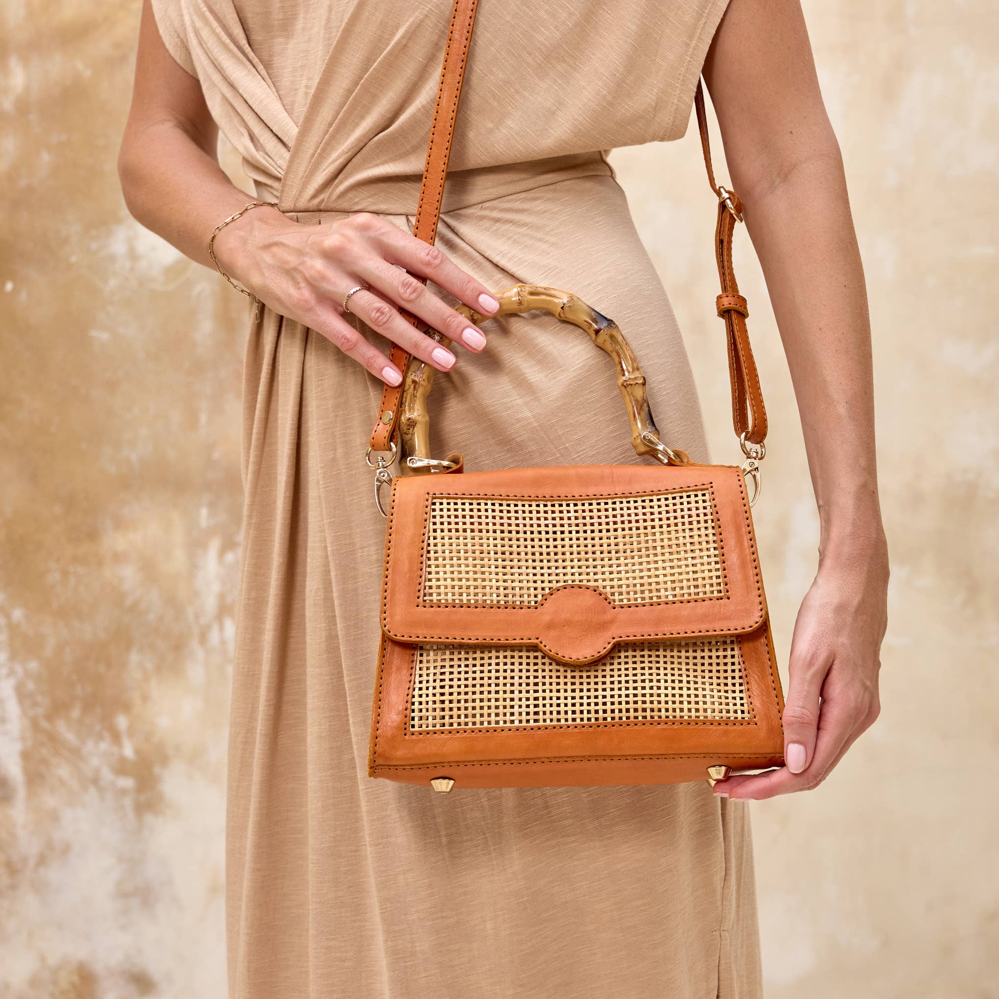 Rattan Cane Weave Handbag with Bamboo Handle