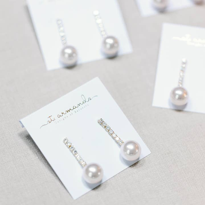 Small Swingy Pearl and Diamond Statement Drop Earrings