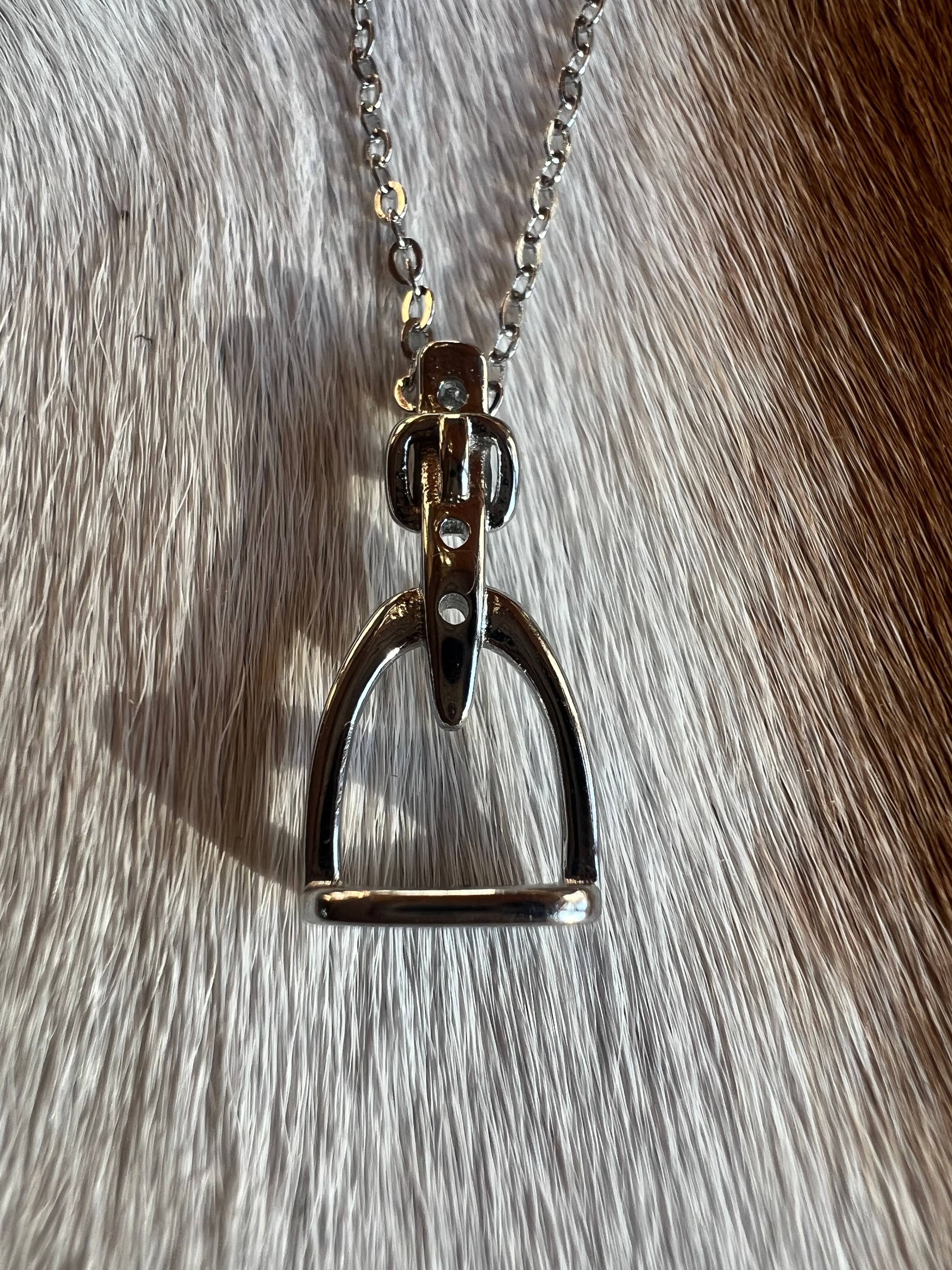 English Saddle Stirrup Iron Sterling Silver Necklace: Sterling Silver w/ Gold Plate Accents