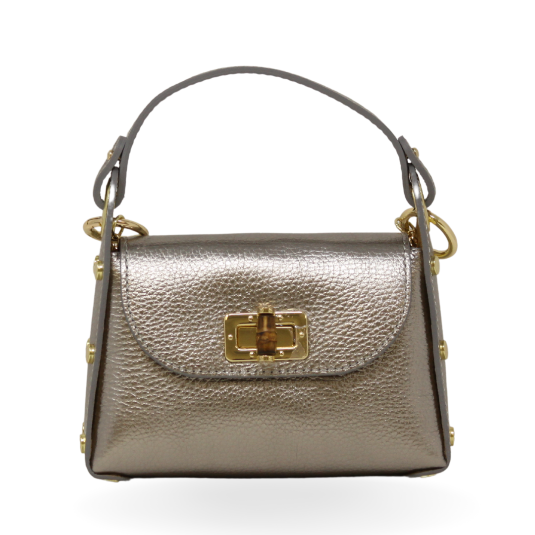 GF1075 GENUINE ITALIAN LEATHER  BAMBOO CLASP, CROSSBODY BAG: GOLD