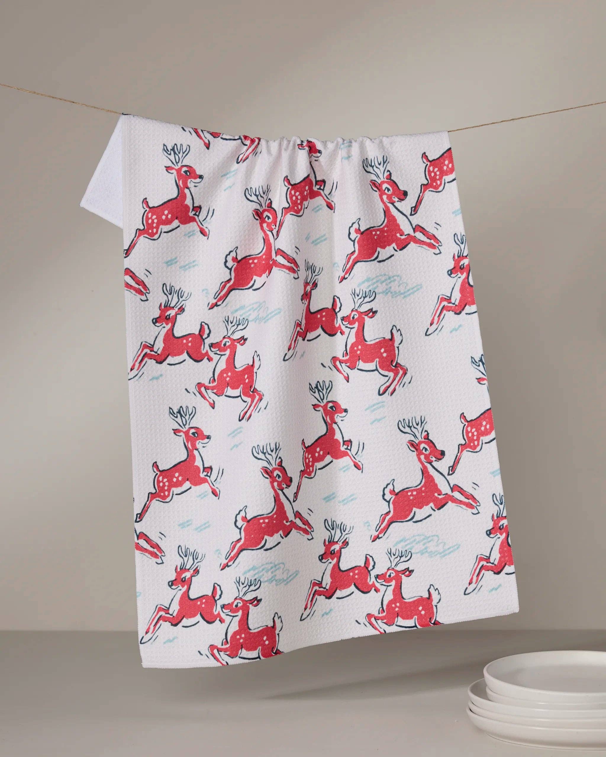 Prancing Reindeer Tea Towel