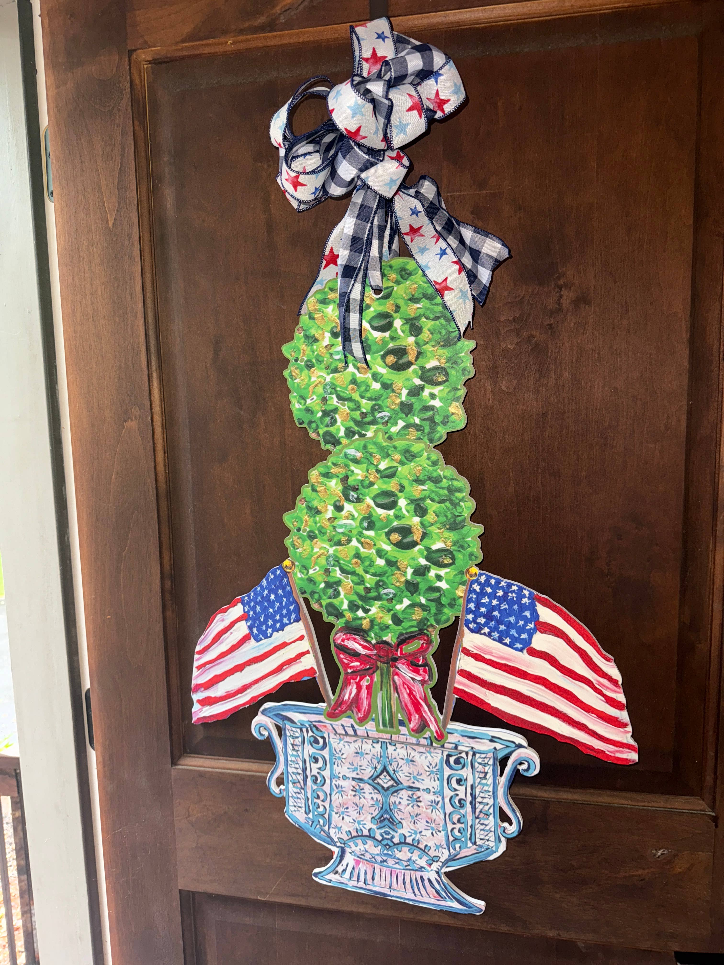 LARGE Designer Patriotic Topiary in Ginger Jar Door Hanger