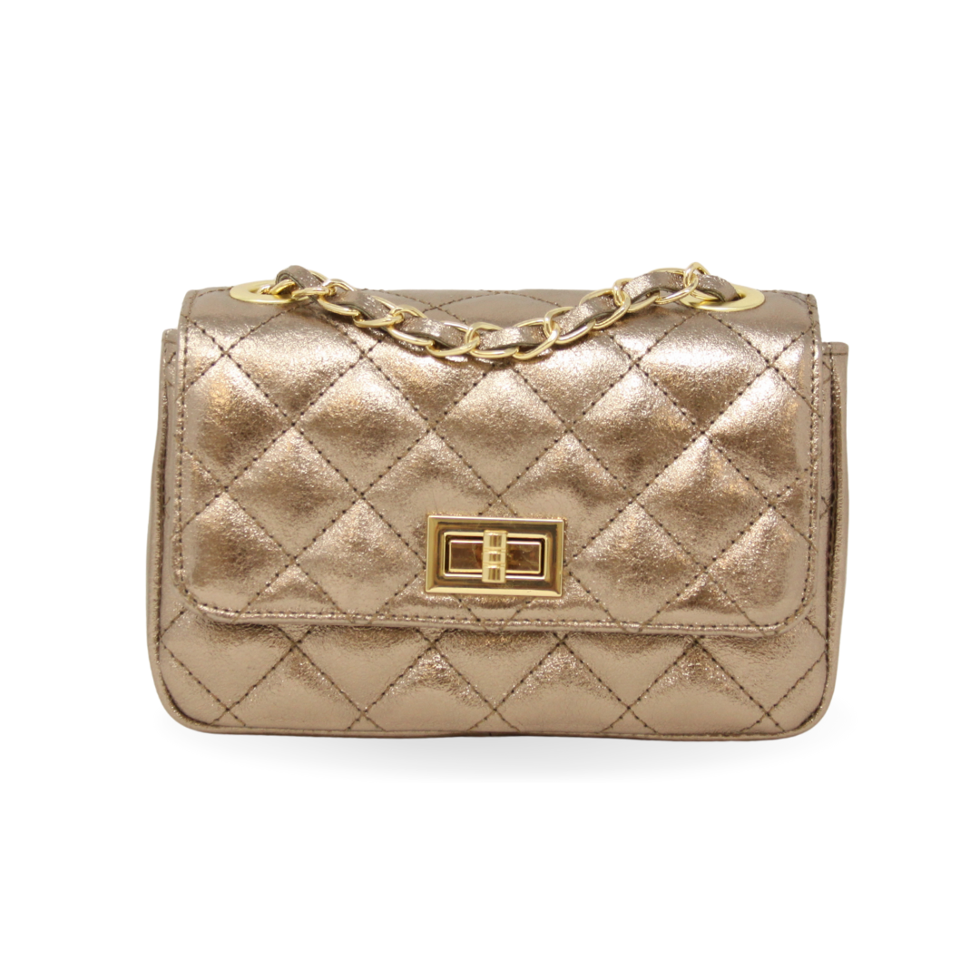 GF1195 GENUINE ITALIAN LEATHER EVENING CROSSBODY: GOLD