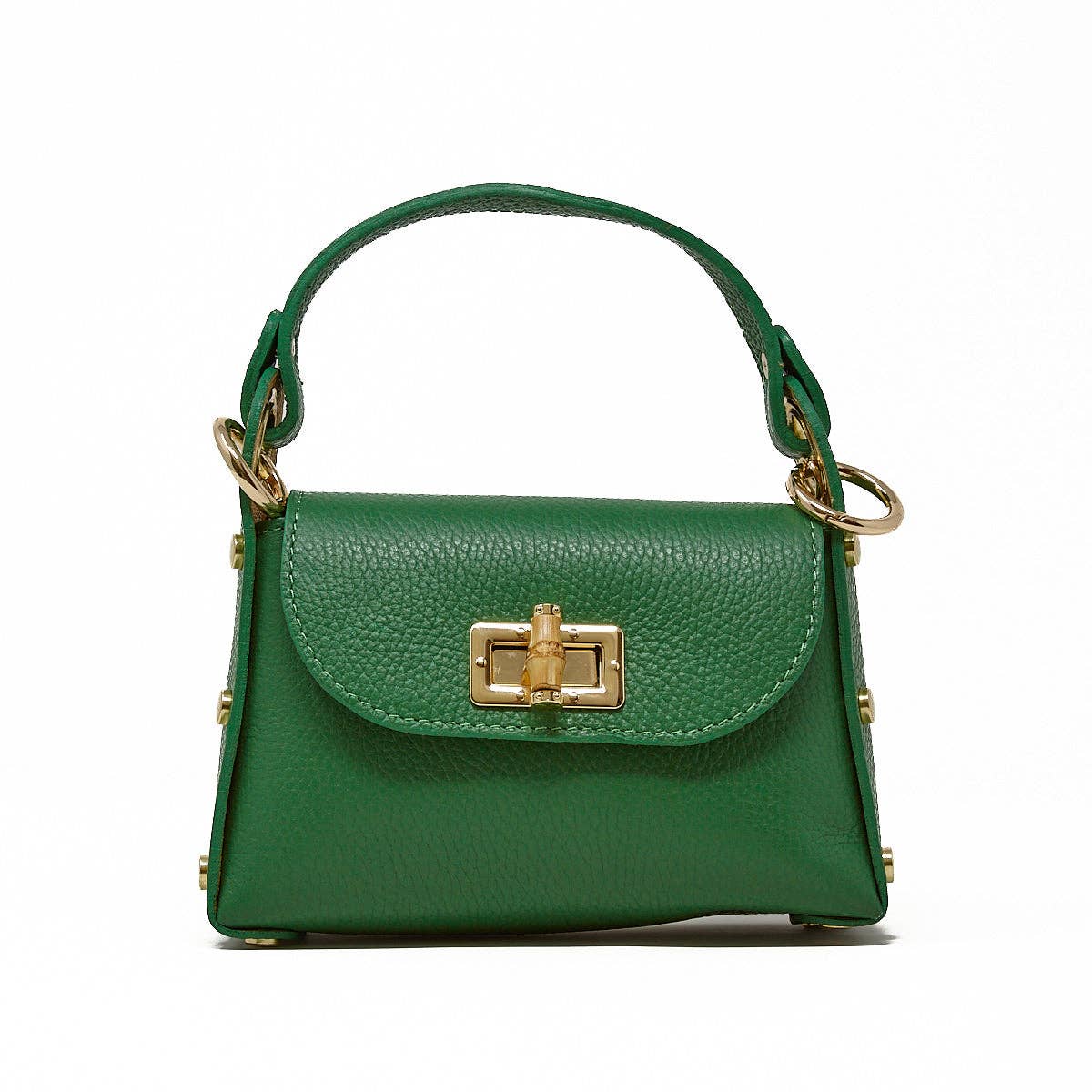 GF1075 GENUINE ITALIAN LEATHER  BAMBOO CLASP, CROSSBODY BAG: GOLD