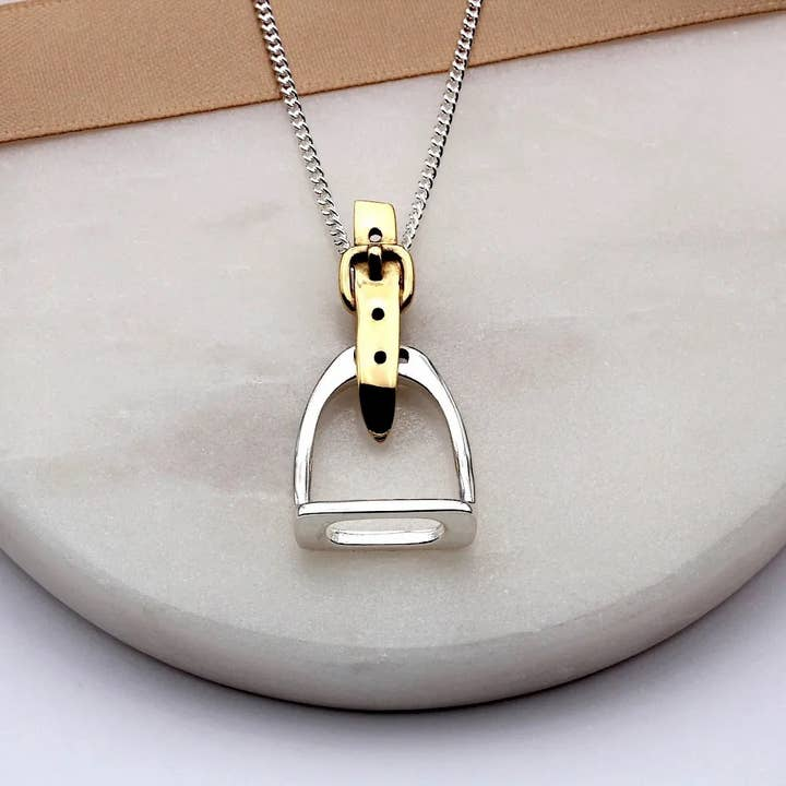 English Saddle Stirrup Iron Sterling Silver Necklace