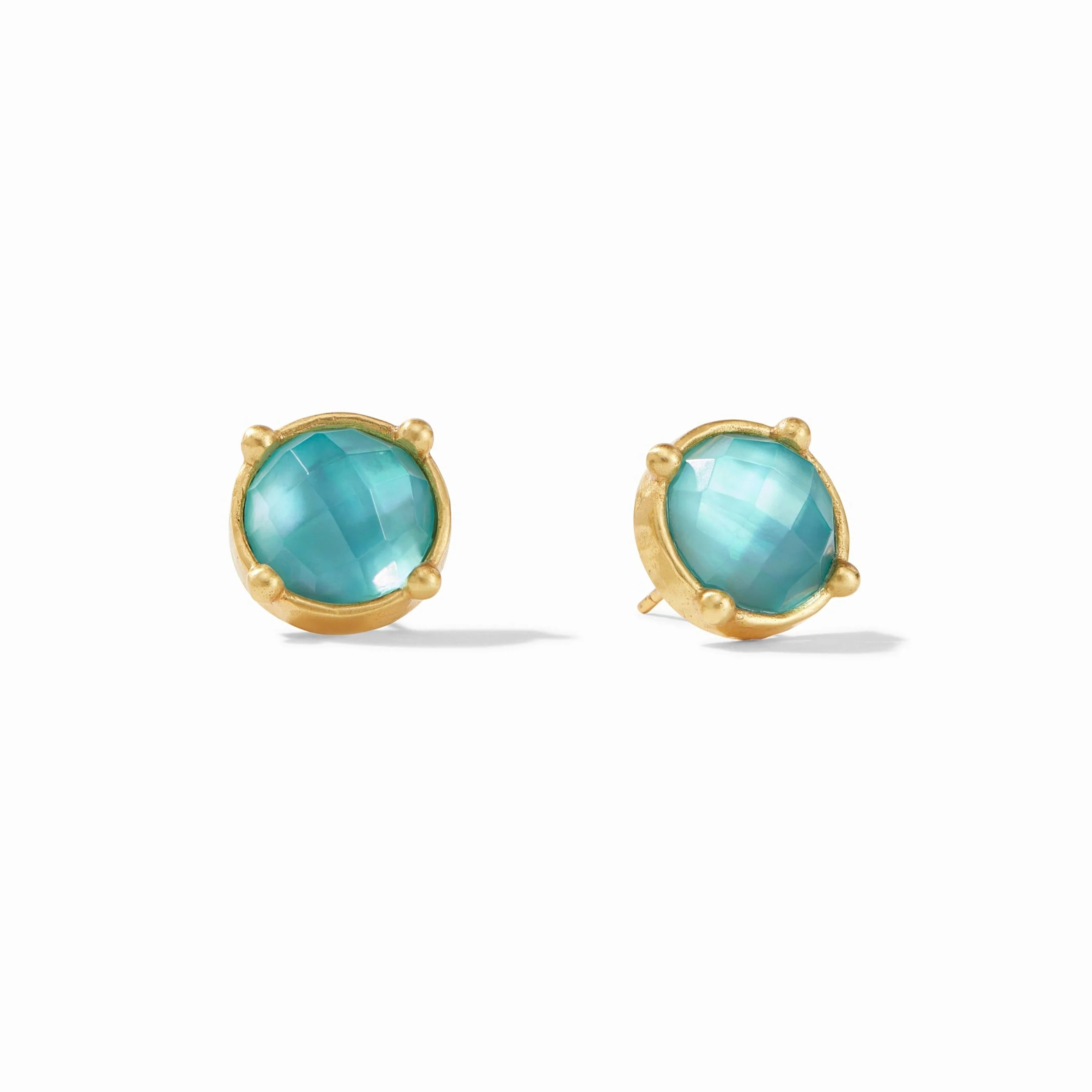Honey Stone Stud Earrings -Aqua Blue