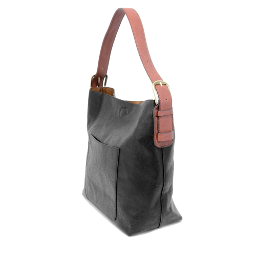 BLACK HOBO WITH CEDAR HANDLE HANDBAG