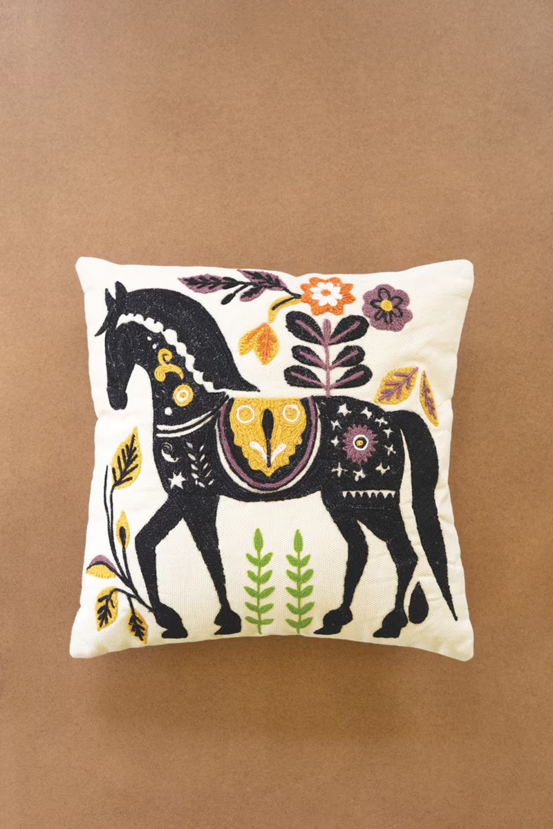 Embroidered Horse Pillow