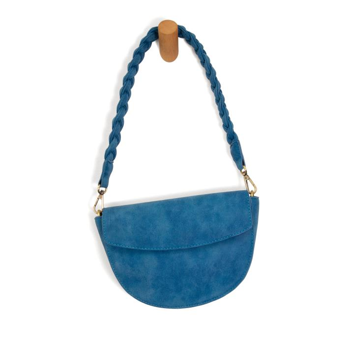 COBALT LUNA CRESCENT CROSSBODY W/ BRAIDED HANDLE