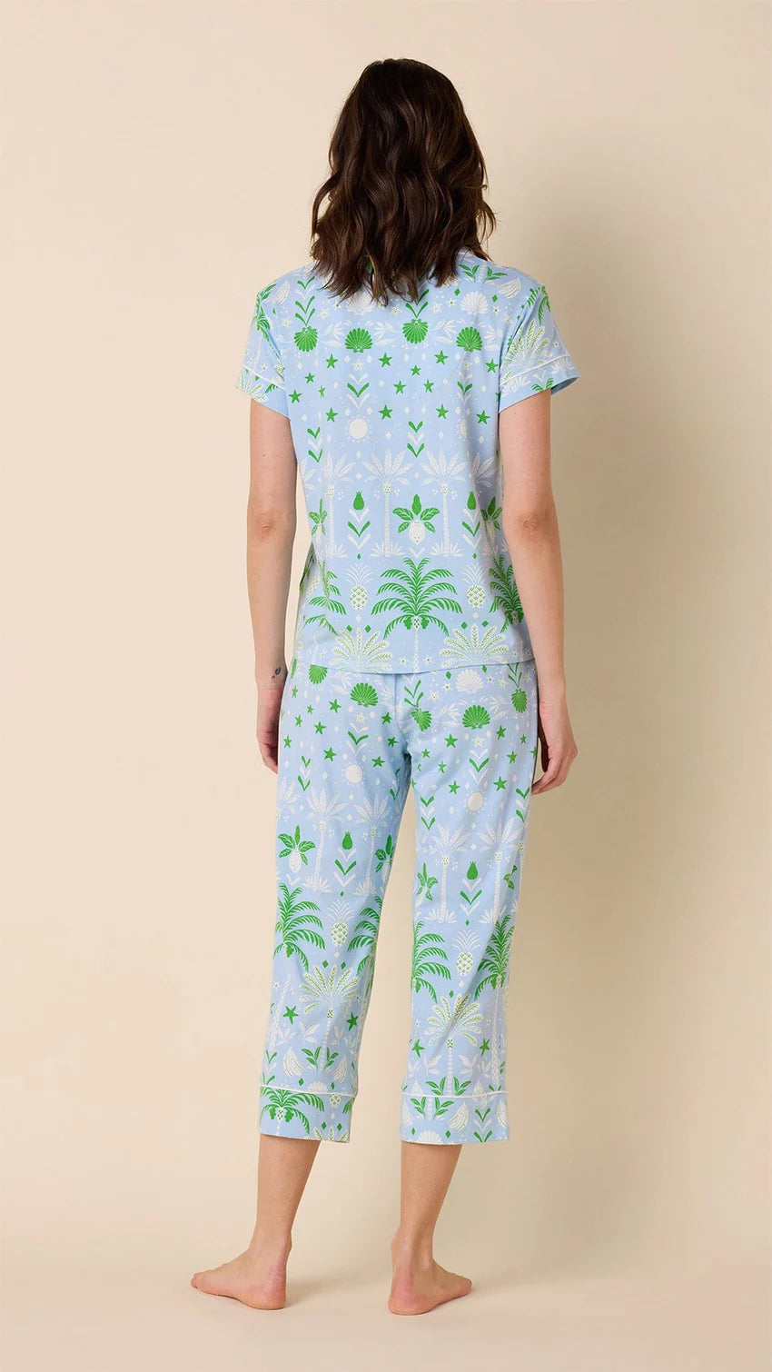 Tropicana Palm Pima Knit Capri Pajama Set (2 Piece)-Small