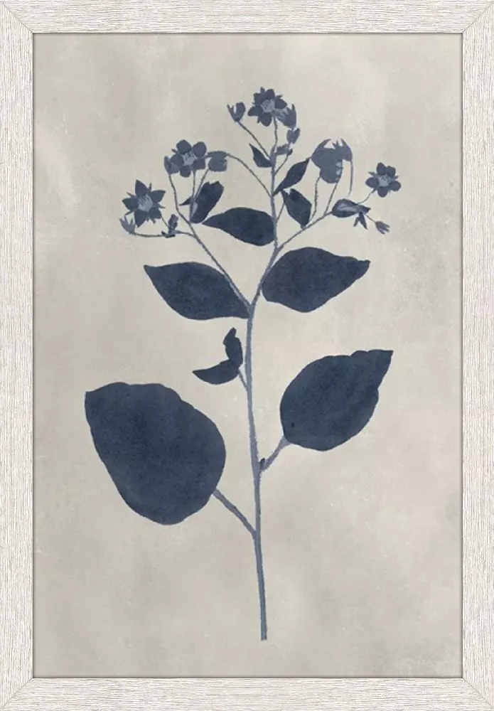 Pressed Blue Flower and Leaves Art - C