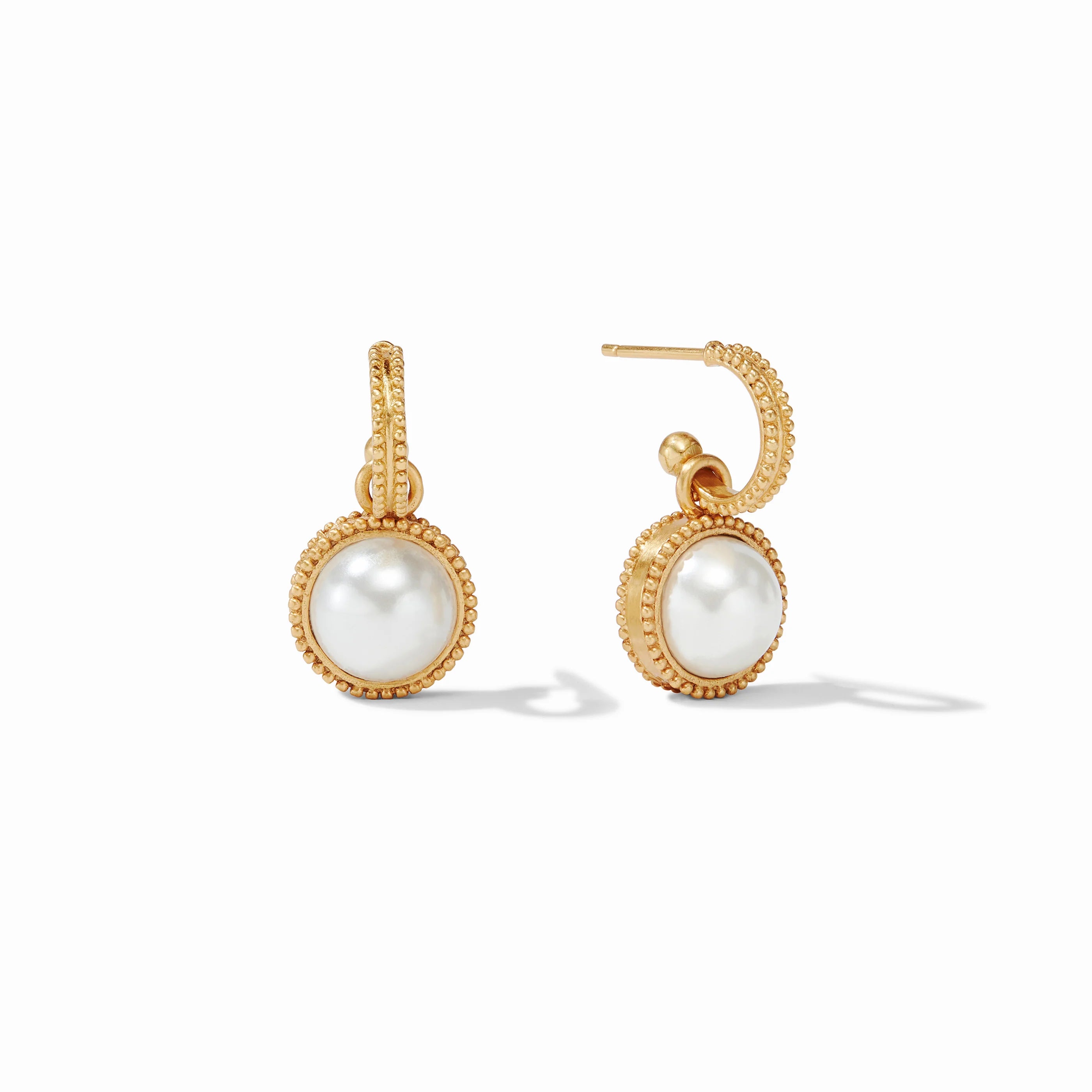 Fleur-de-Lis Hoop & Charm Earrings -Pearl