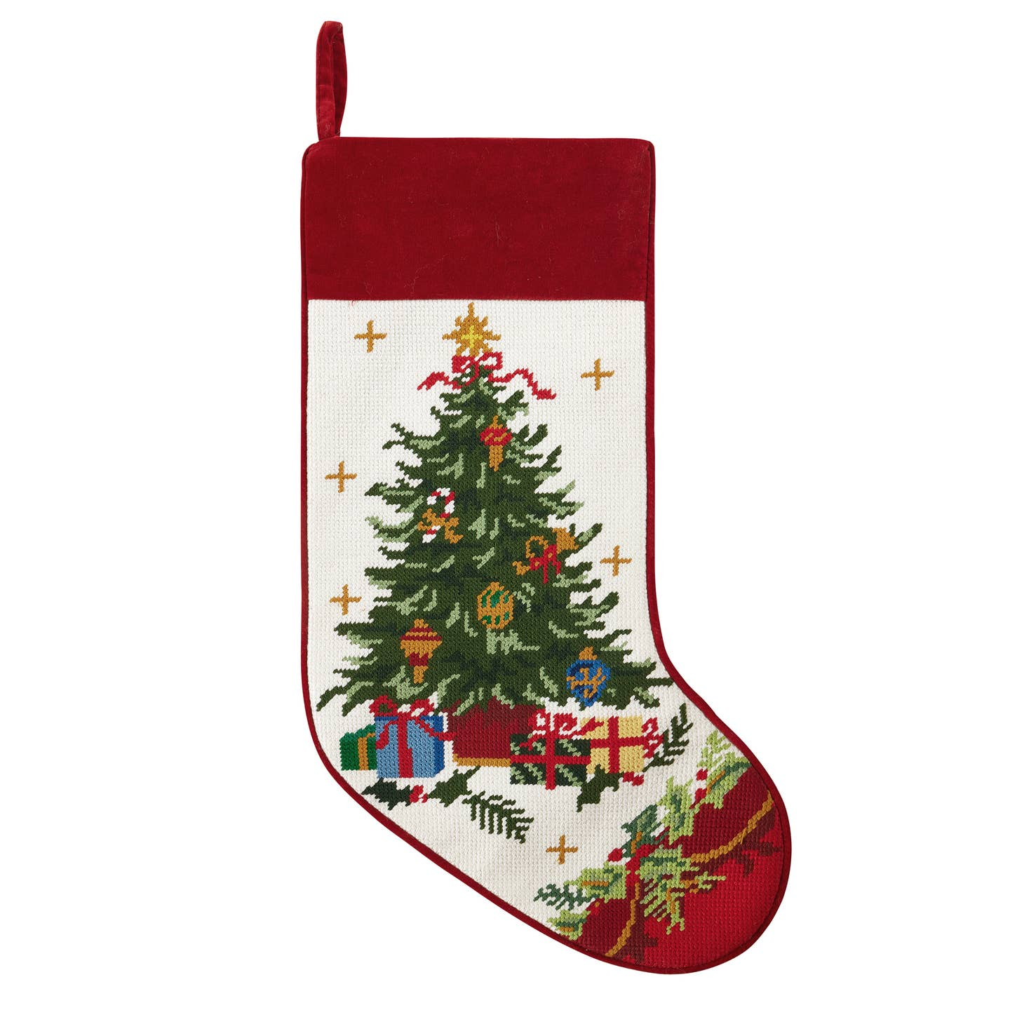 Tree with Presents Needlepoint Stocking