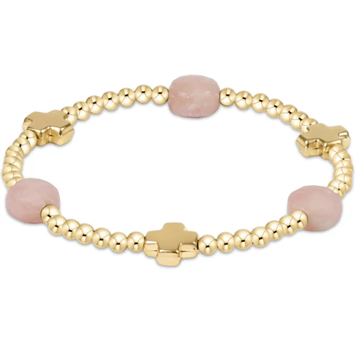 signature cross admire gold pattern 3mm bead bracelet - pink opal