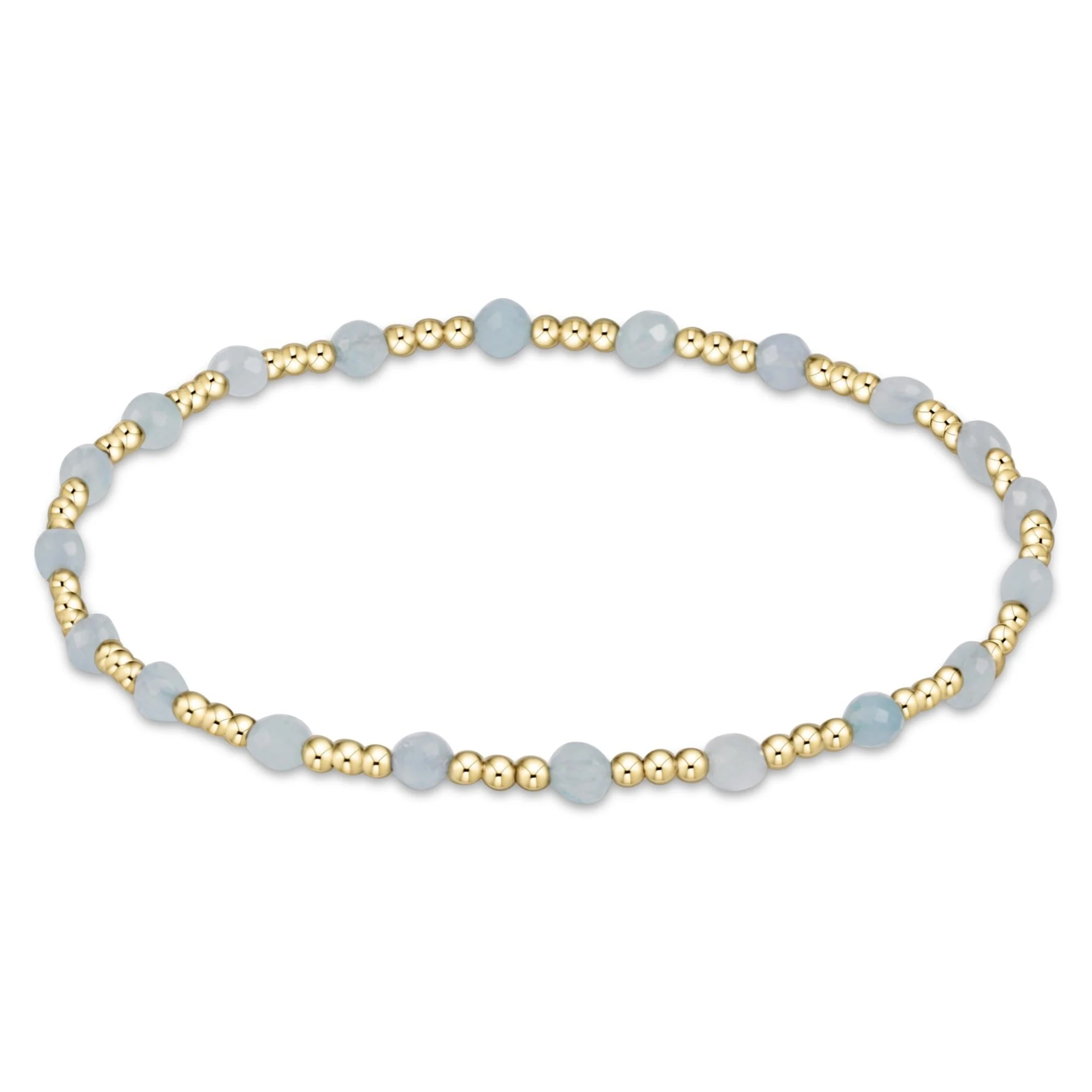 gemstone gold sincerity pattern 3mm bead bracelet - aquamarine