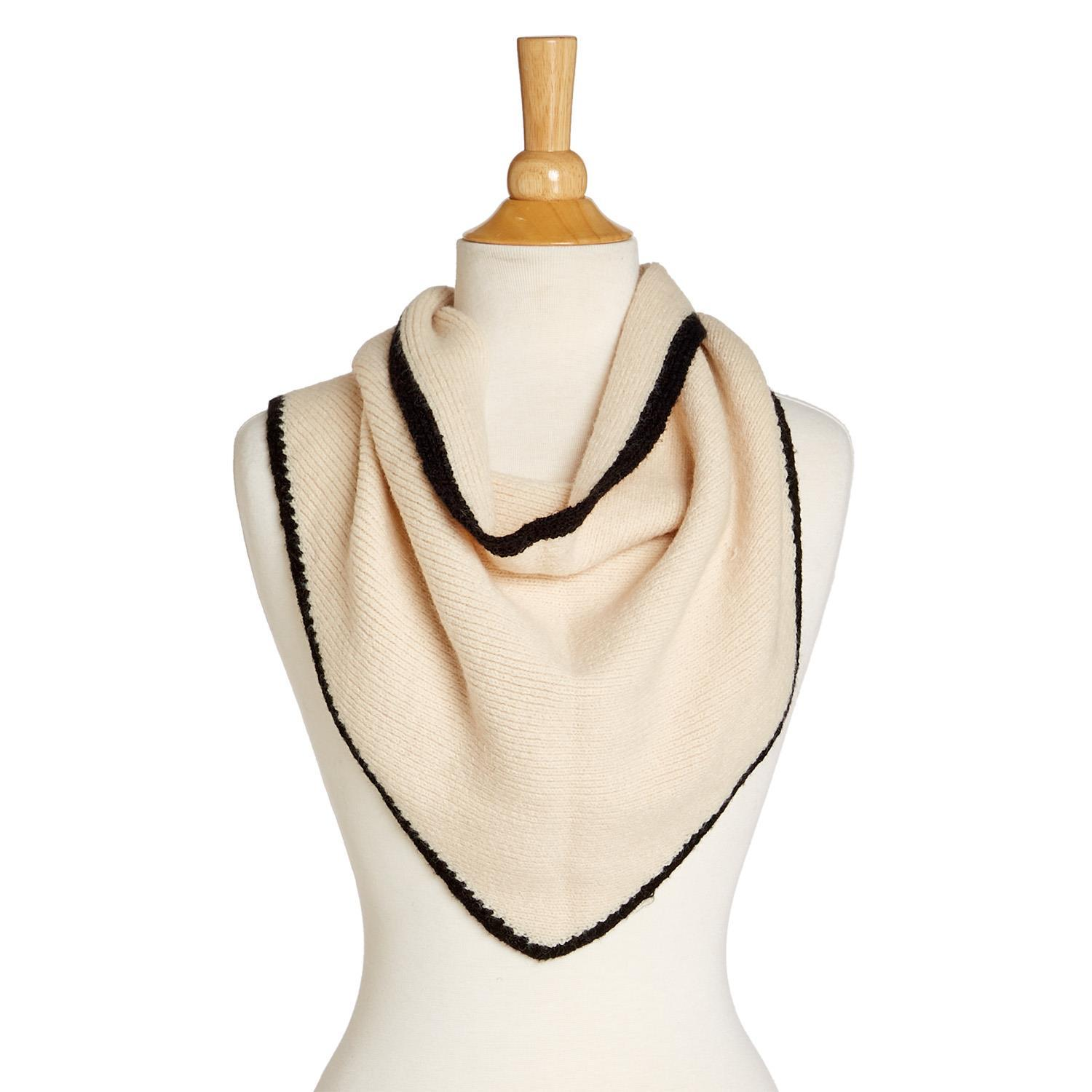 Le Pointe Contrast Border Triangular Scarf - Cream