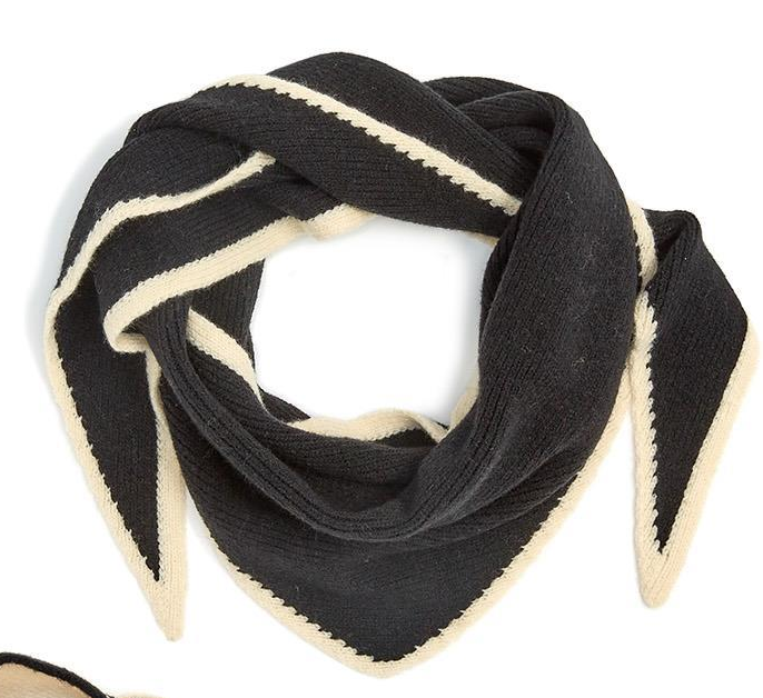 Le Pointe Contrast Border Triangular Scarf - Black