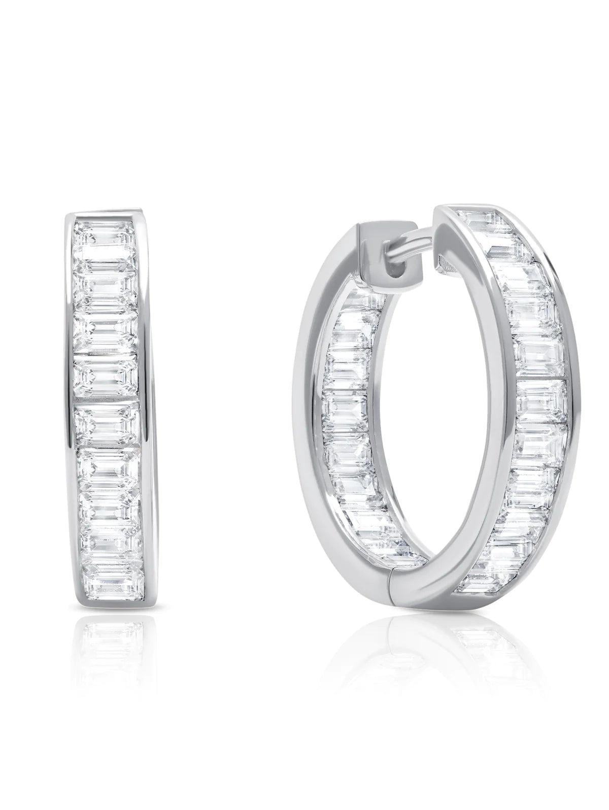 Parrellel- Platinum Baguette Hoop Earrings