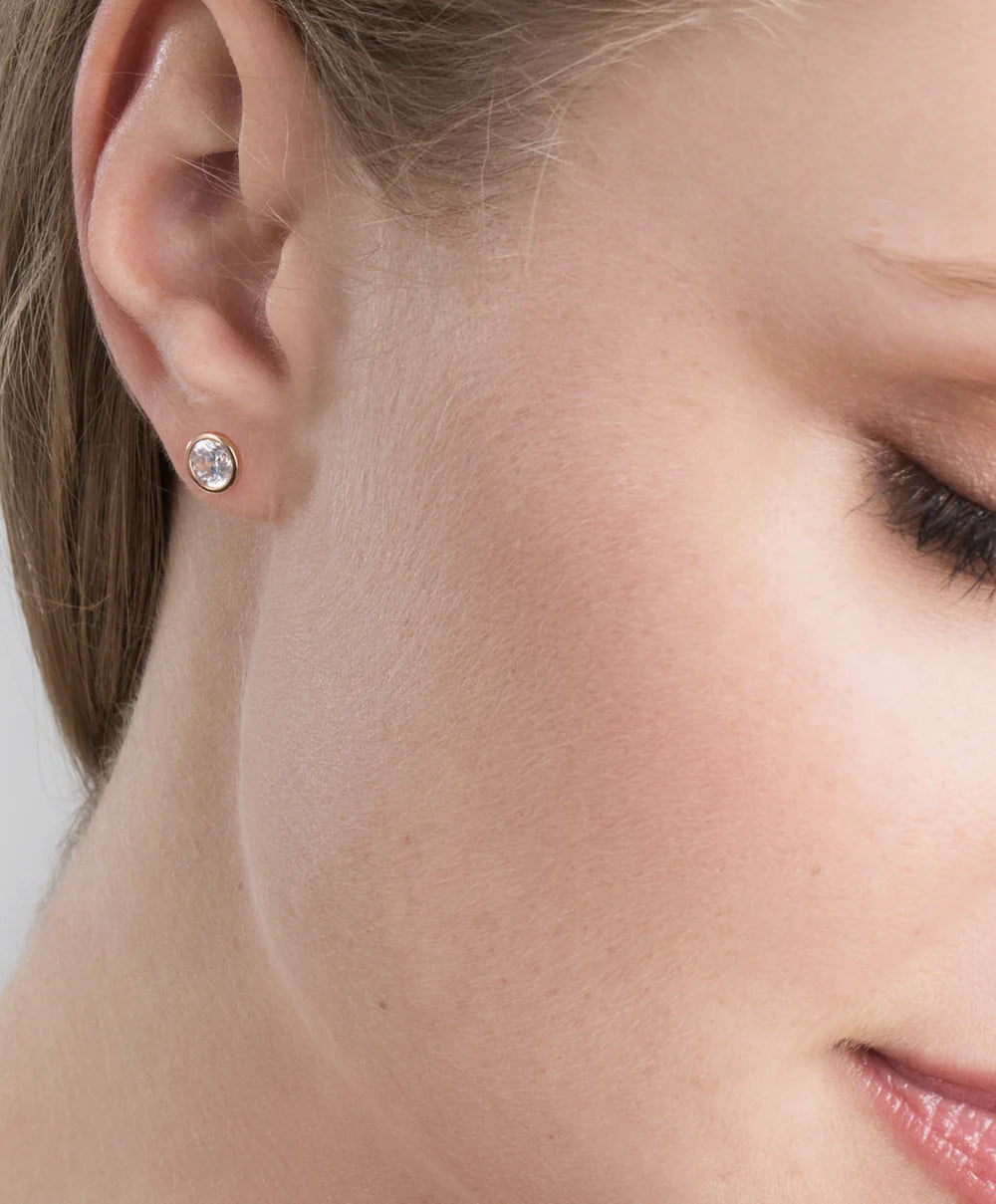 Solitaire Bezel Set Earrings Finished in Pure Platinum- 1.0 cttw