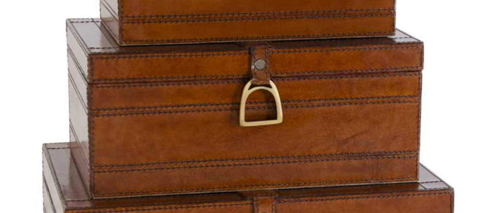 Brown Leather Lined Nesting Box- Medium