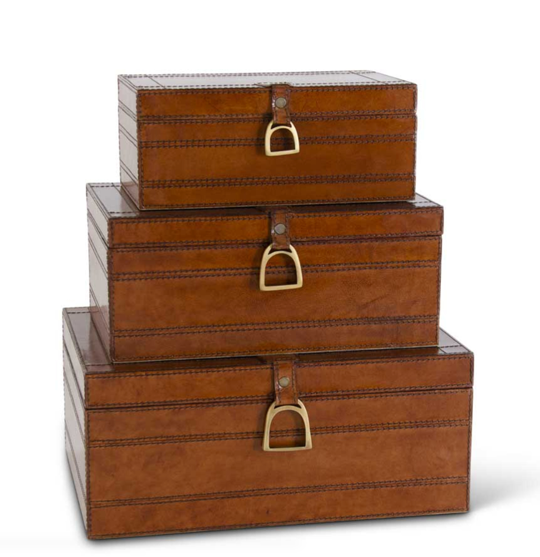 Brown Leather Lined Nesting Box- Medium