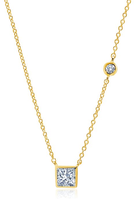 Square Ray CZ Necklace Finished in 18kt Yellow Gold