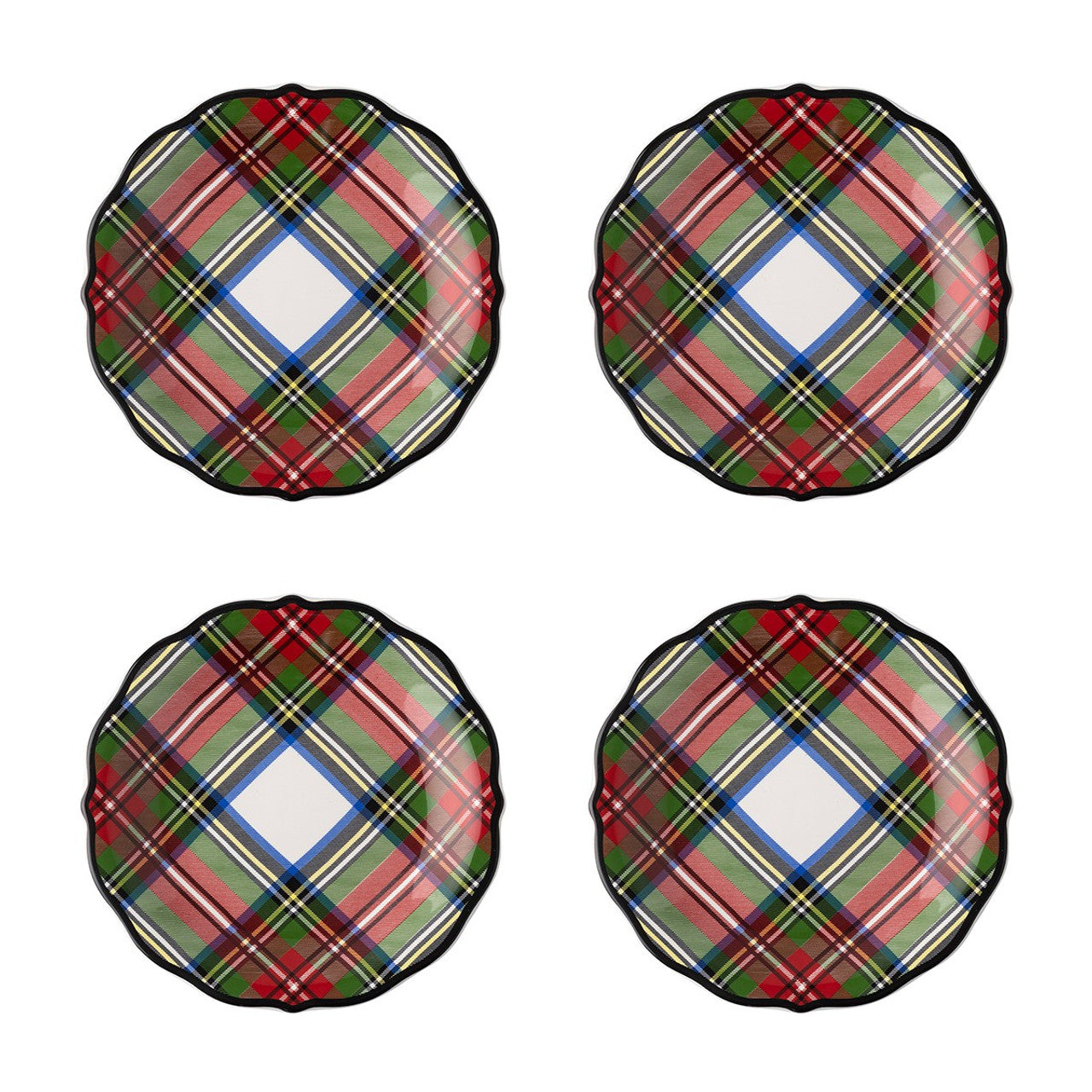 Tartan Cocktail Plates- White